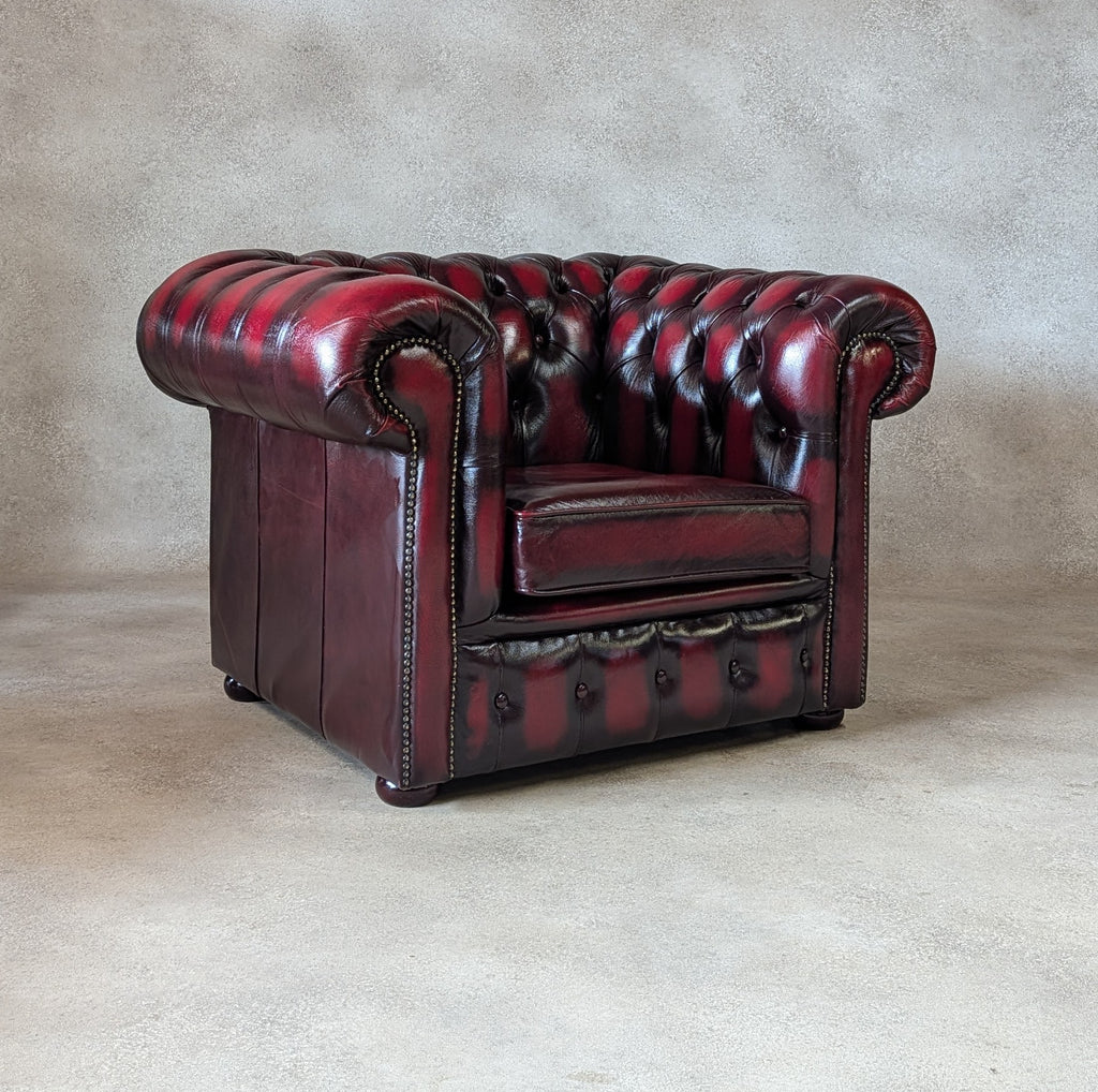 Vintage Oxblood Red Leather Chesterfield Club Chair Armchair