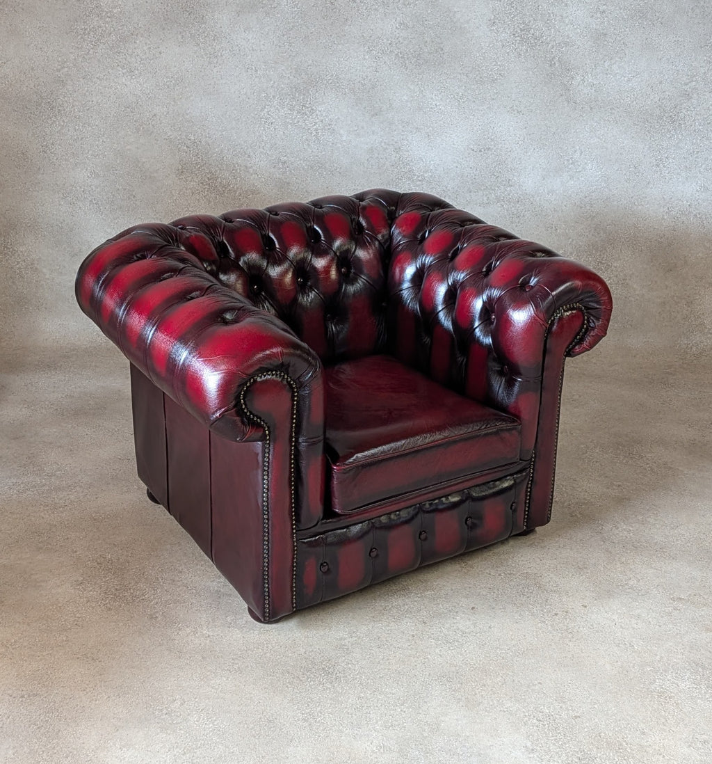 Vintage Oxblood Red Leather Chesterfield Club Chair Armchair