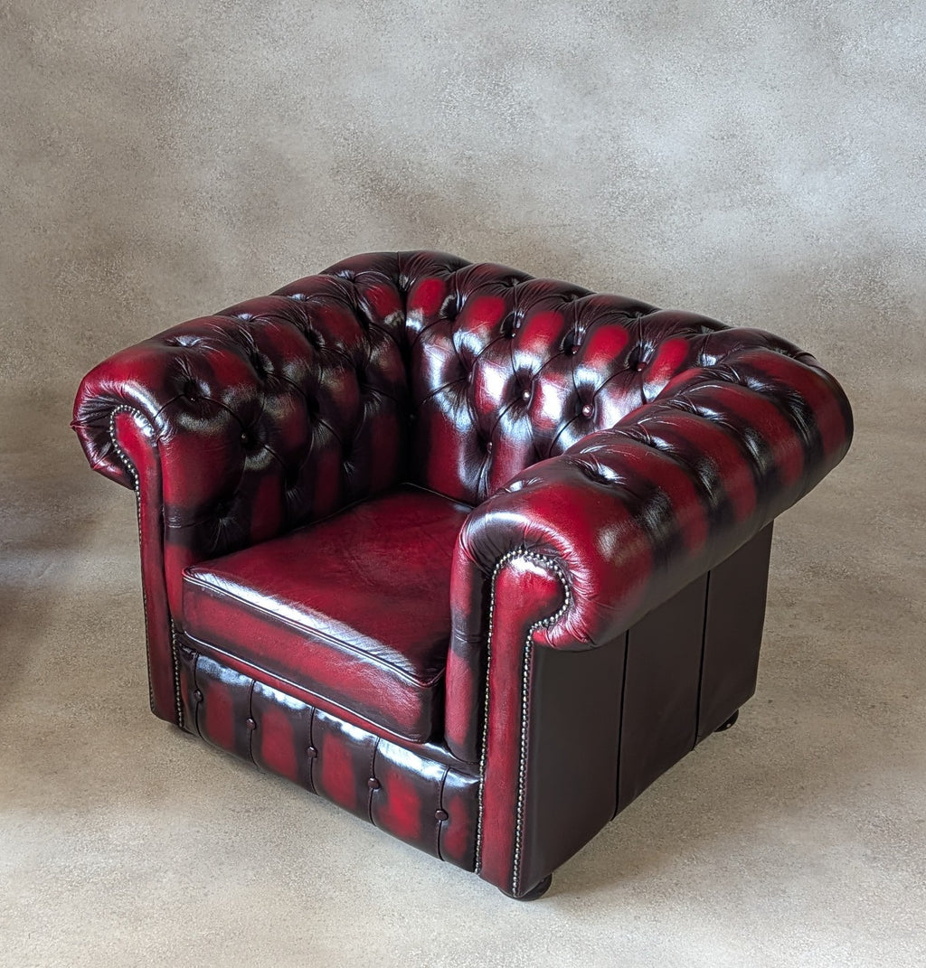 Vintage Oxblood Red Leather Chesterfield Club Chair Armchair