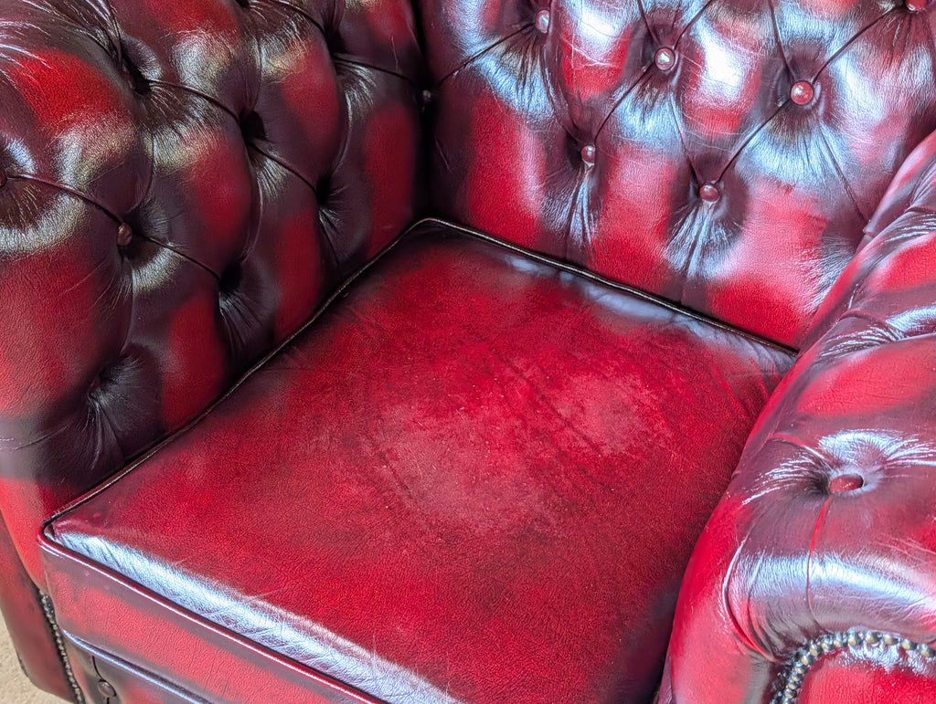 Vintage Oxblood Red Leather Chesterfield Club Chair Armchair