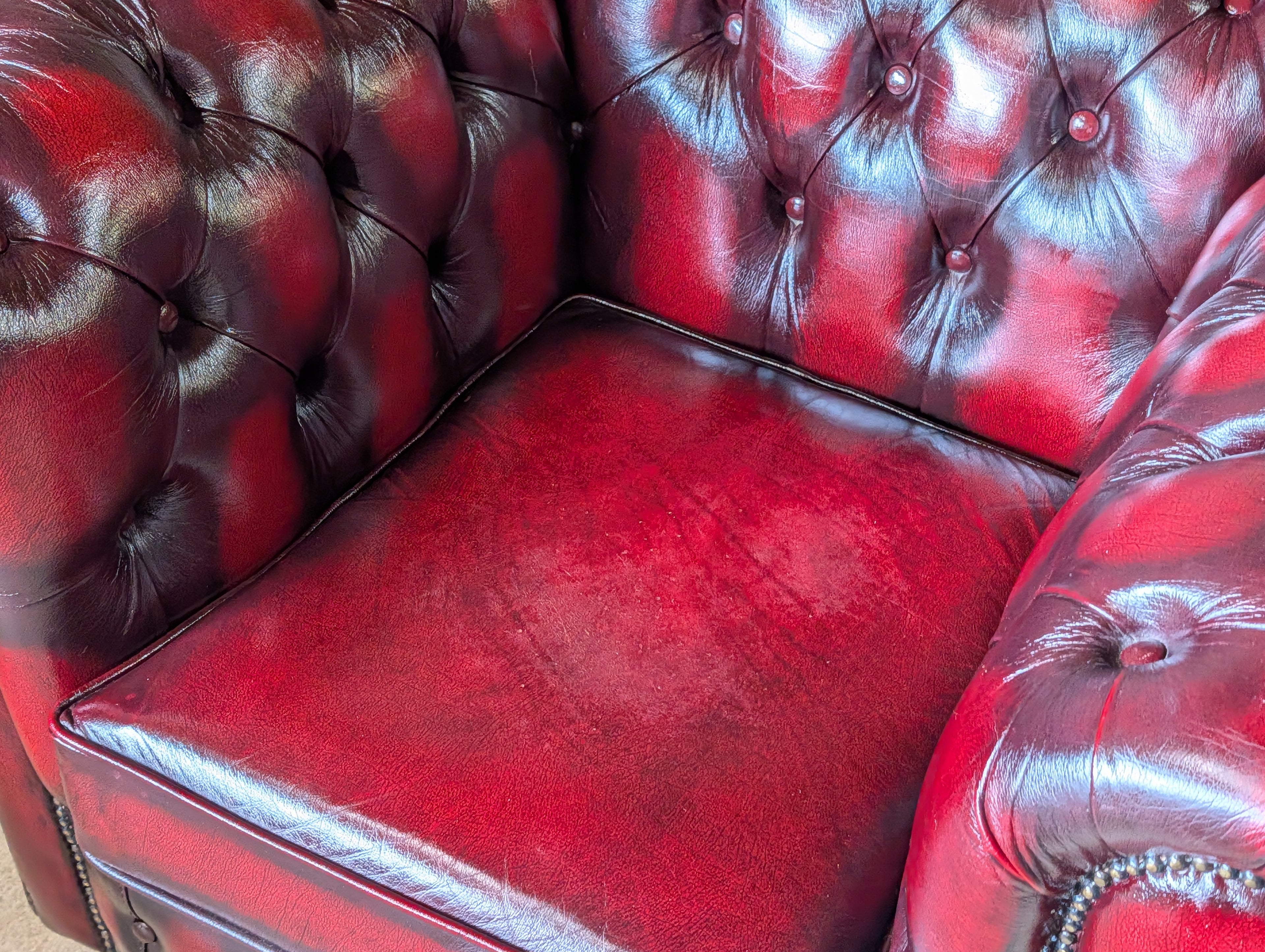 Vintage Oxblood Red Leather Chesterfield Club Chair Armchair