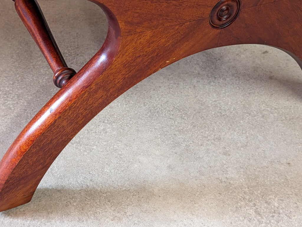 Vintage Green Leather Chesterfield Mahogany Slipper Chairs 'S' Scroll Arm Chair