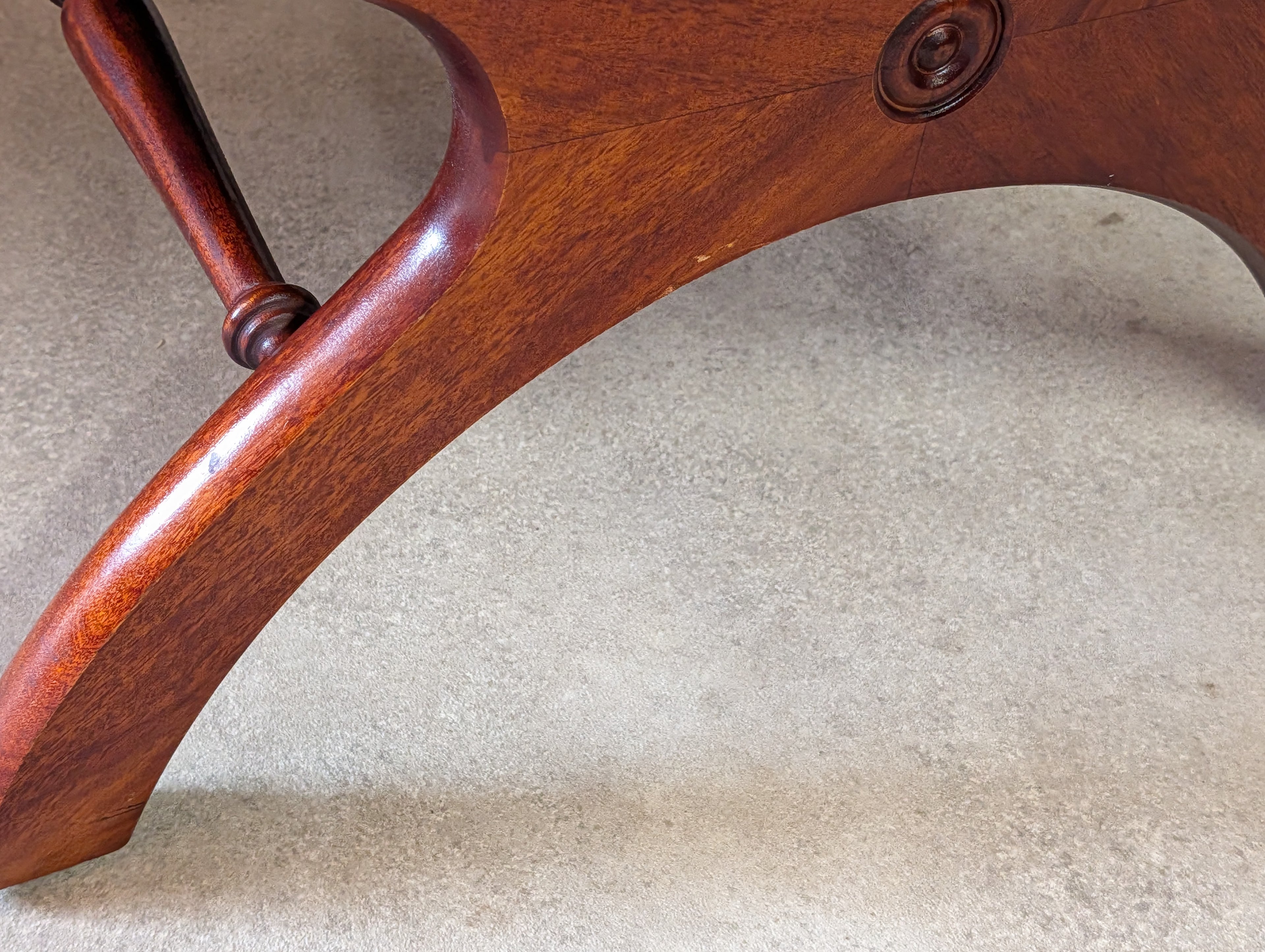 Vintage Green Leather Chesterfield Mahogany Slipper Chairs 'S' Scroll Arm Chair
