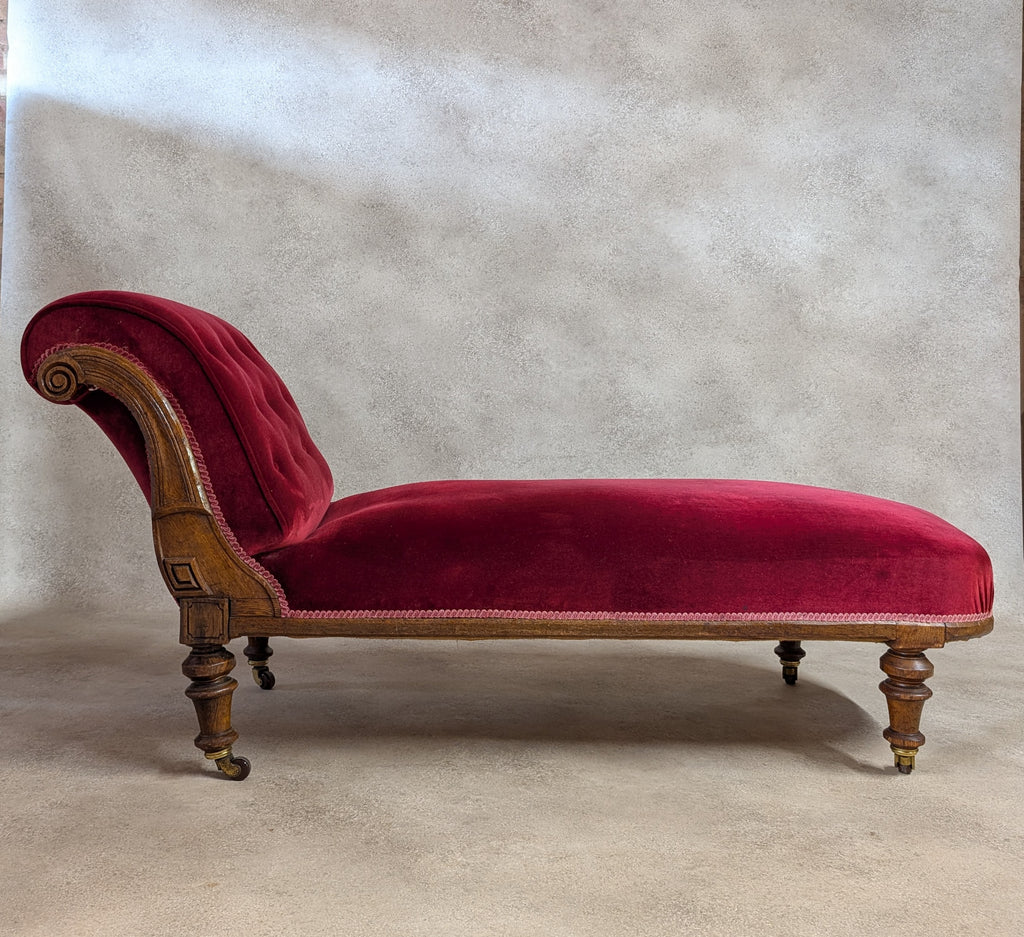 Victorian Scroll End Antique Chaise Longue Oak Lounge Sofa Day Bed