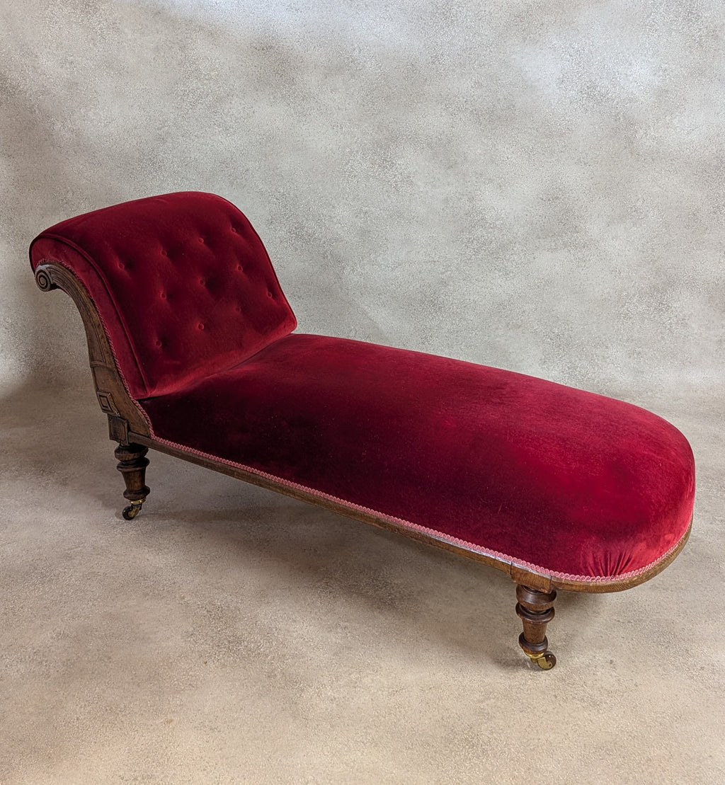 Victorian Scroll End Antique Chaise Longue Oak Lounge Sofa Day Bed