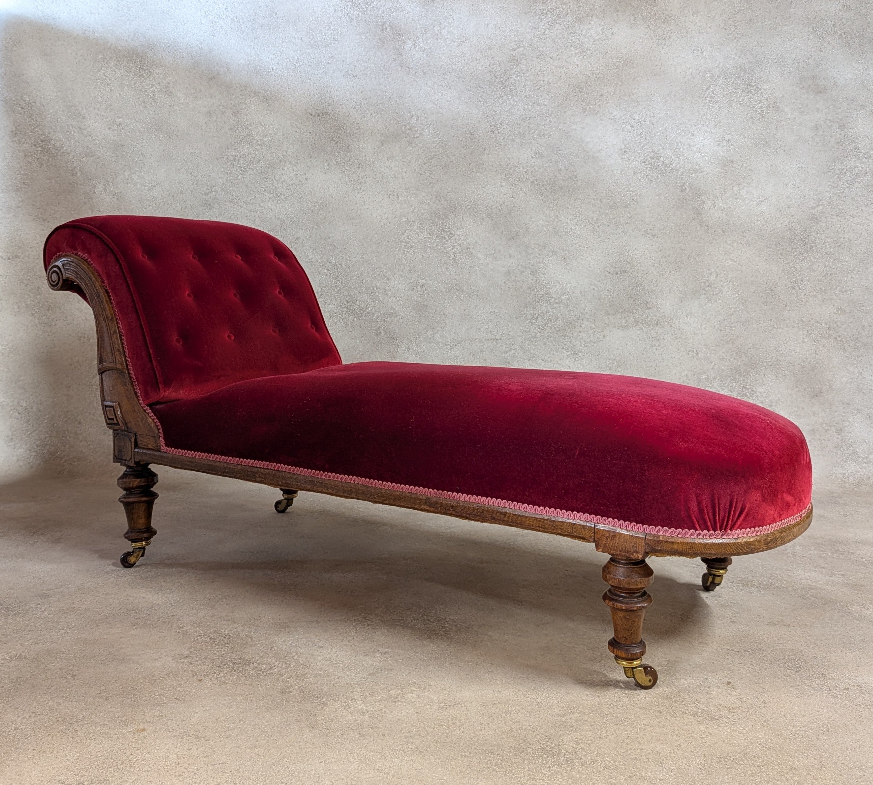 Victorian Scroll End Antique Chaise Longue Oak Lounge Sofa Day Bed