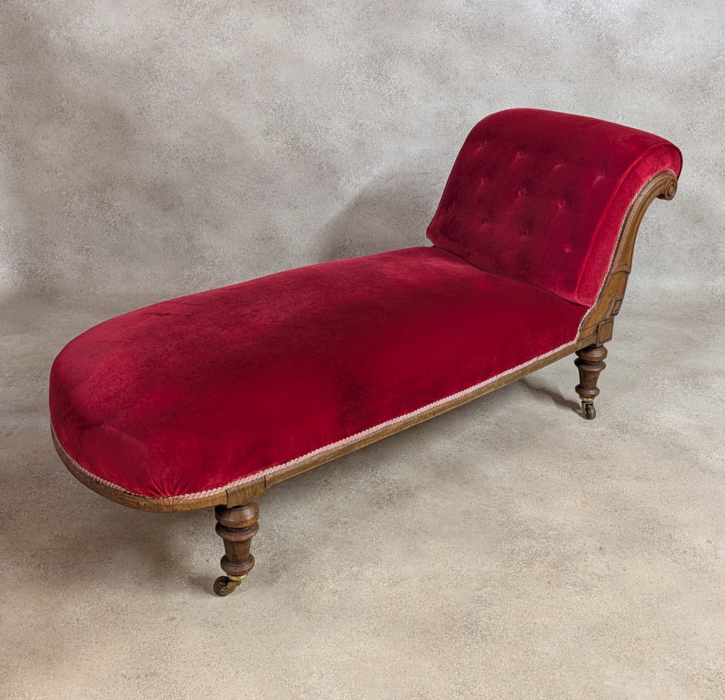 Victorian Scroll End Antique Chaise Longue Oak Lounge Sofa Day Bed