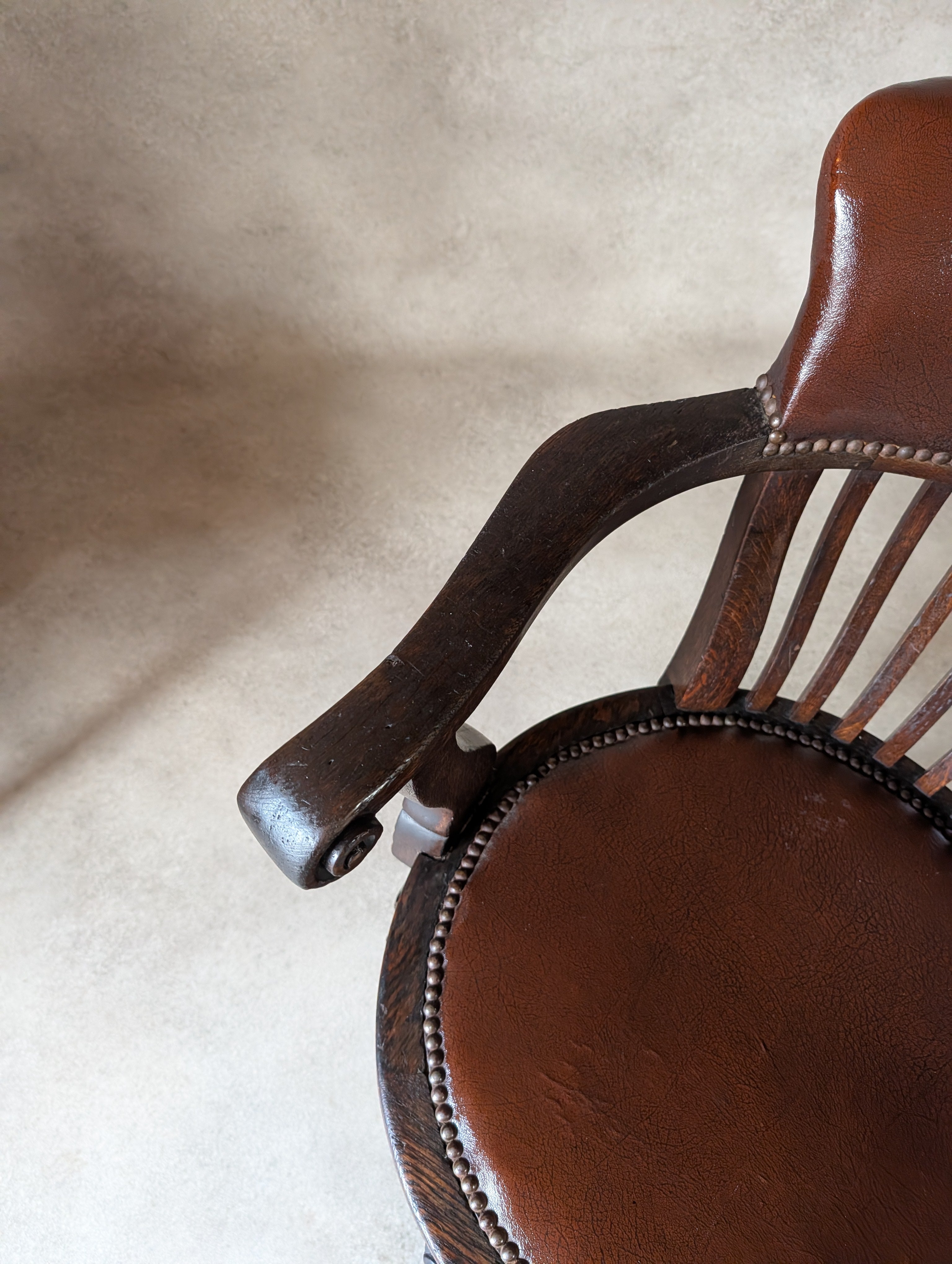 Antique Oak Captains Chair Edwardian Swivel Office Desk Chair