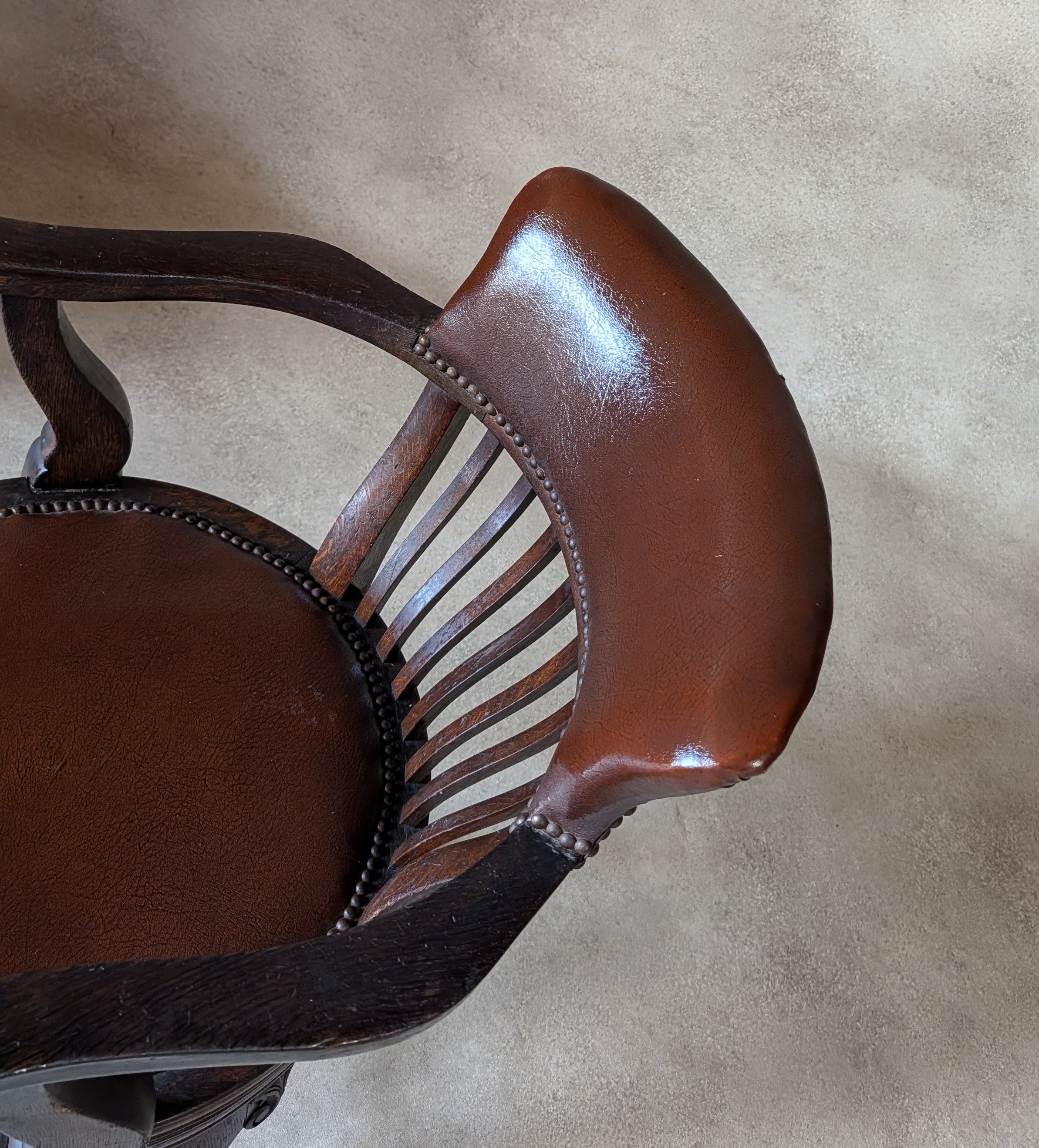 Antique Oak Captains Chair Edwardian Swivel Office Desk Chair