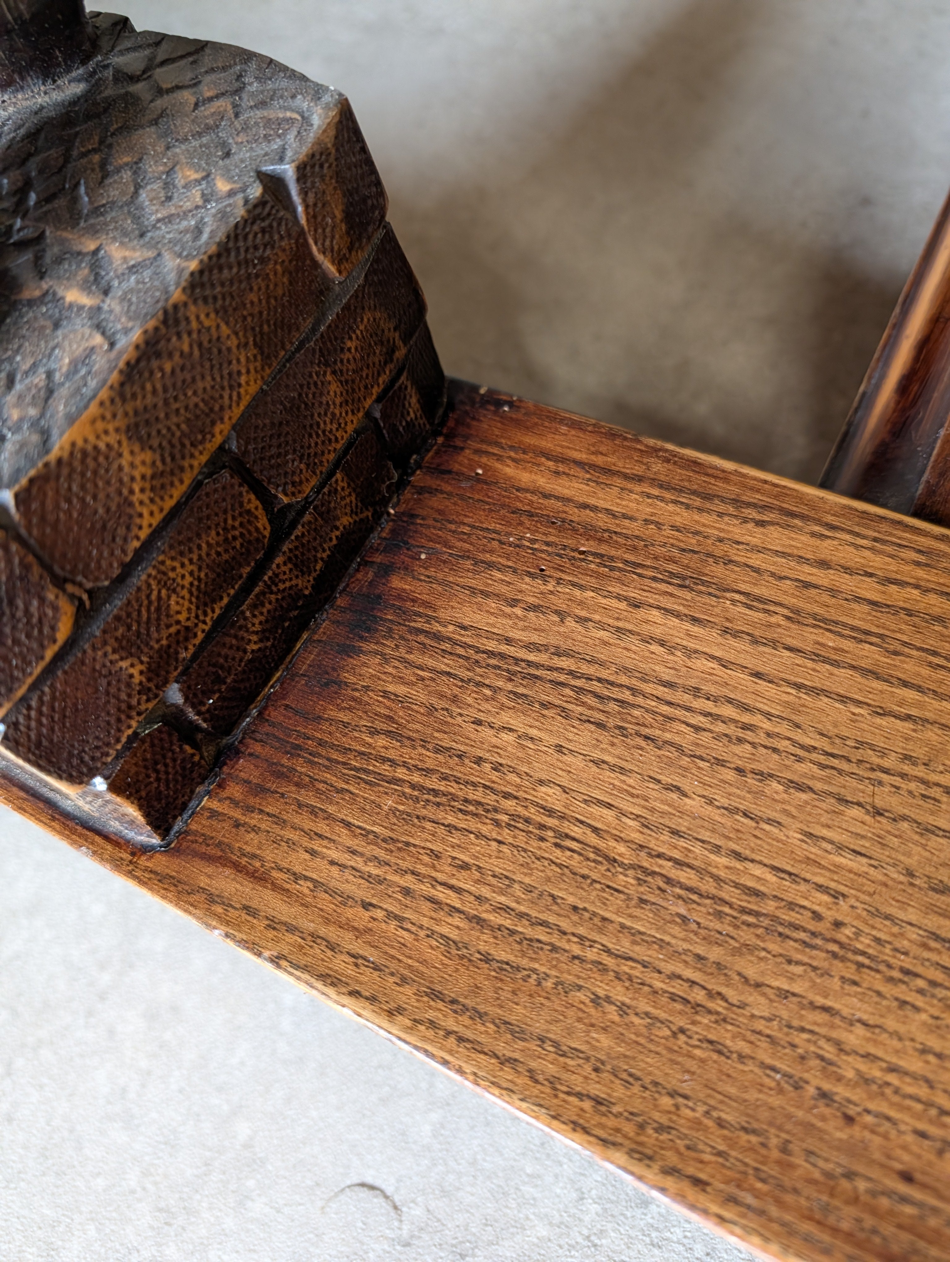 Vintage French Breton Carved Oak Draw Leaf Extending Dining Table  Figural Legs