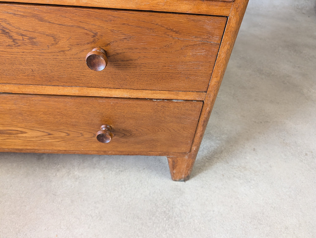 Mid Century Oak Rustic Chest Of Drawers Vintage C.1950