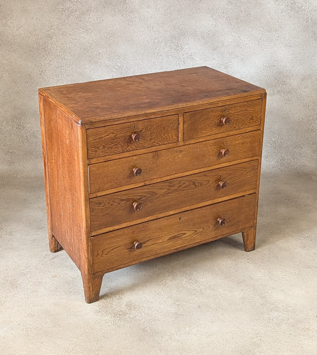 Mid Century Oak Rustic Chest Of Drawers Vintage C.1950