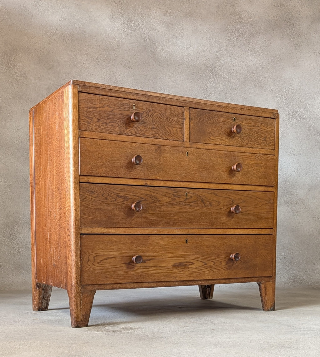 Mid Century Oak Rustic Chest Of Drawers Vintage C.1950