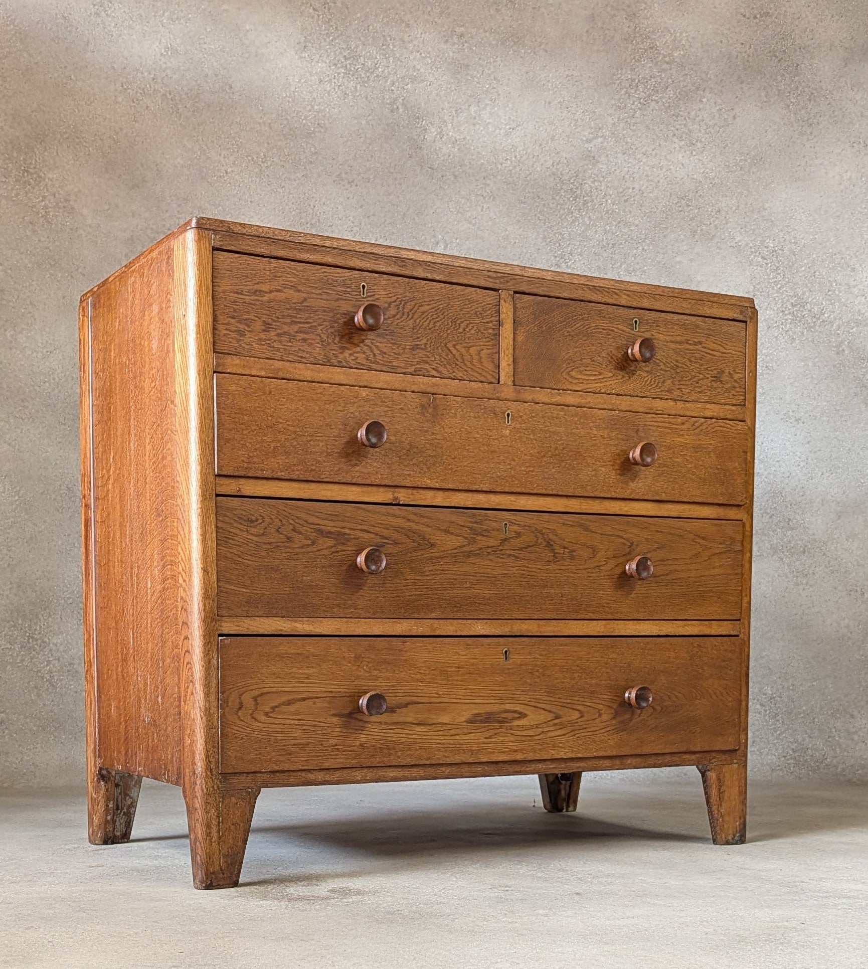 Mid Century Oak Rustic Chest Of Drawers Vintage C.1950
