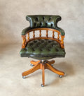 Vintage Green Leather Chesterfield Captains Chair Office Swivel Chair
