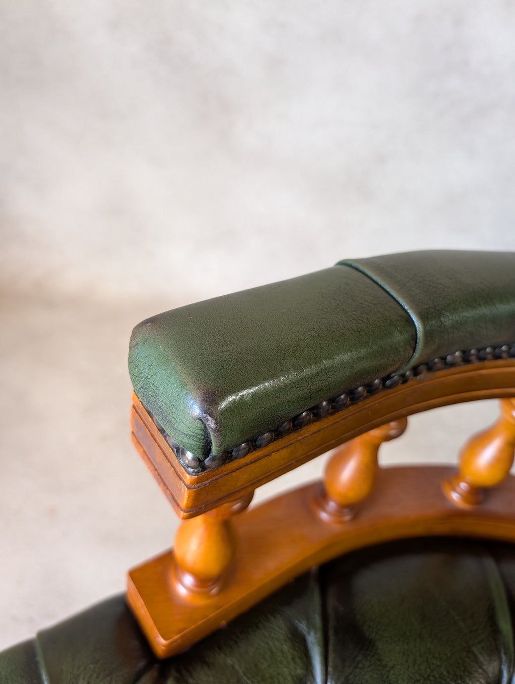 Vintage Green Leather Chesterfield Captains Chair Office Swivel Chair