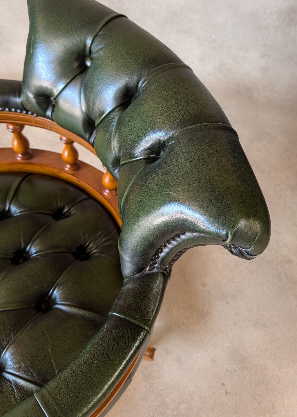 Vintage Green Leather Chesterfield Captains Chair Office Swivel Chair