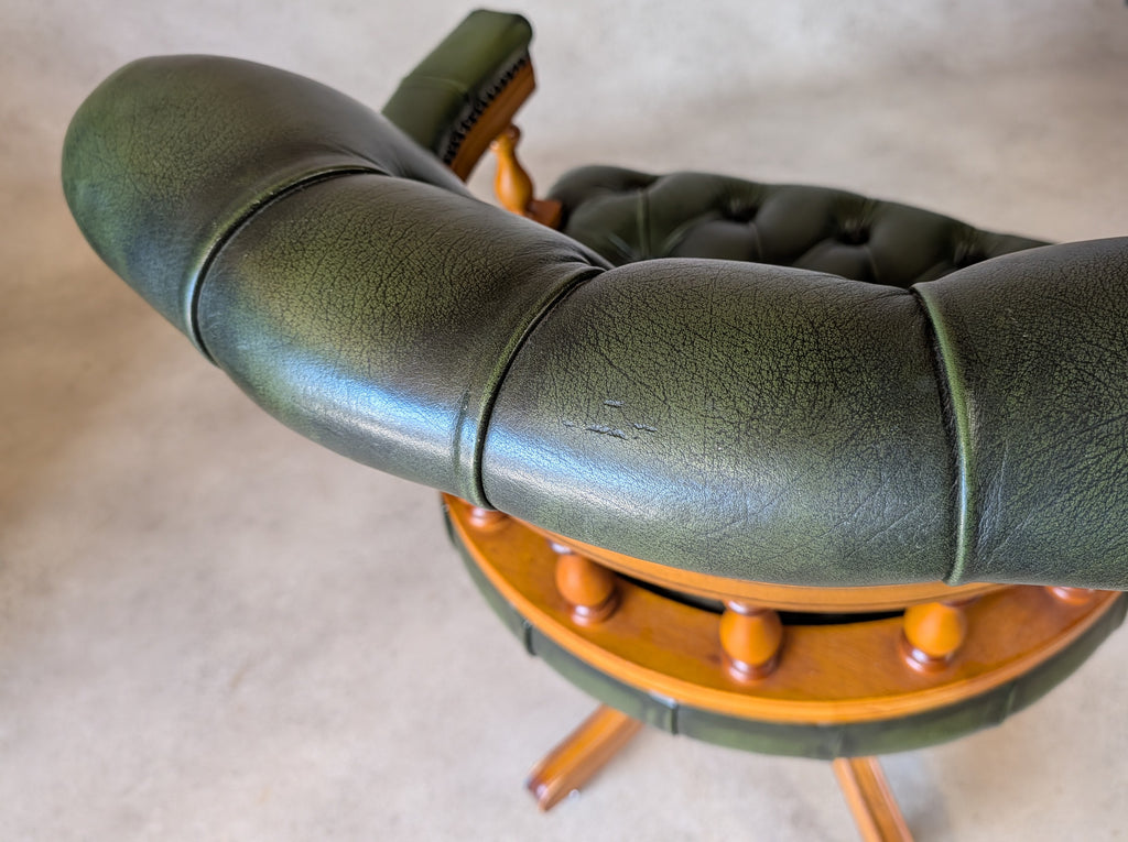 Vintage Green Leather Chesterfield Captains Chair Office Swivel Chair