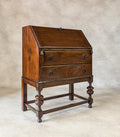 Antique Early 20th Century Jacobean Style Oak Bureau Drop Front Writing Desk