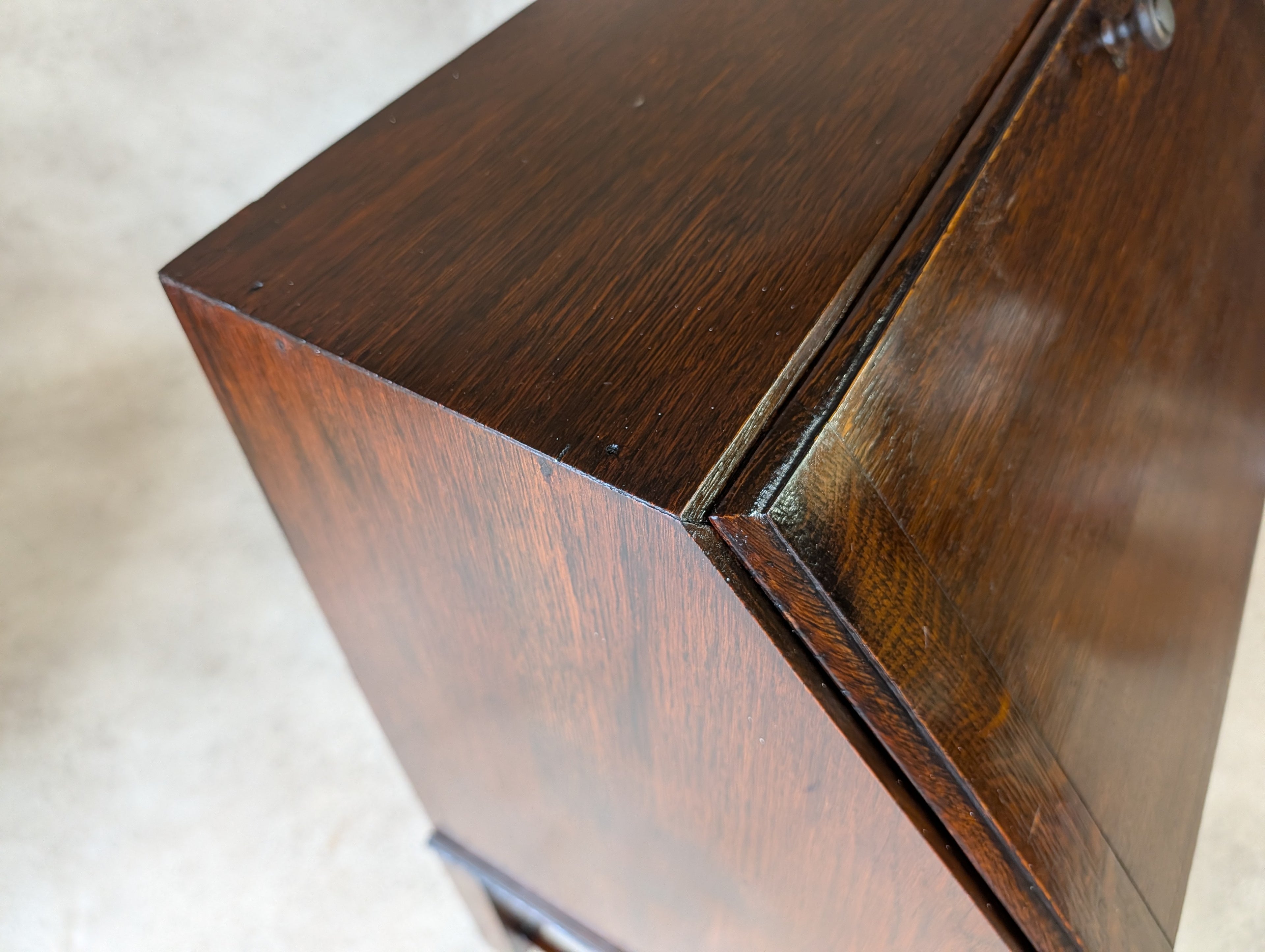 Antique Early 20th Century Jacobean Style Oak Bureau Drop Front Writing Desk