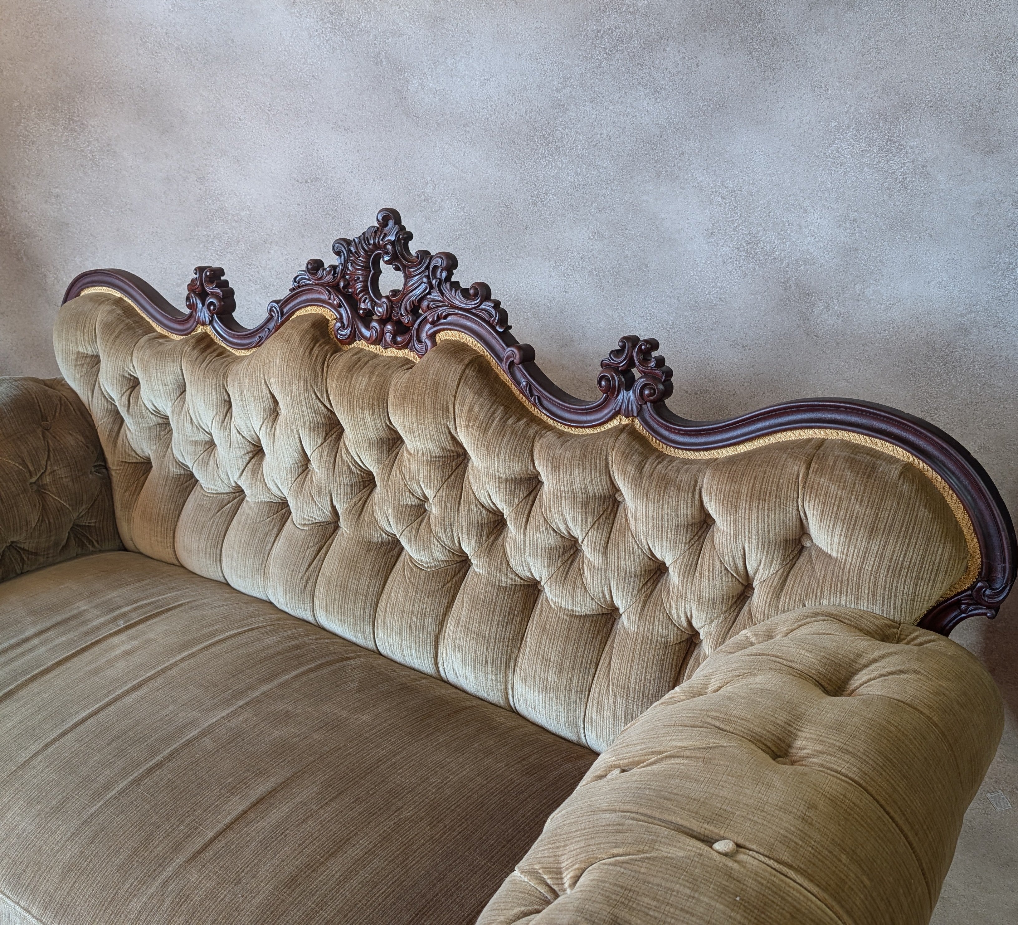 Antique Victorian Rococo Revival Mahogany Sofa Carved Scroll Arm Parlour Settee