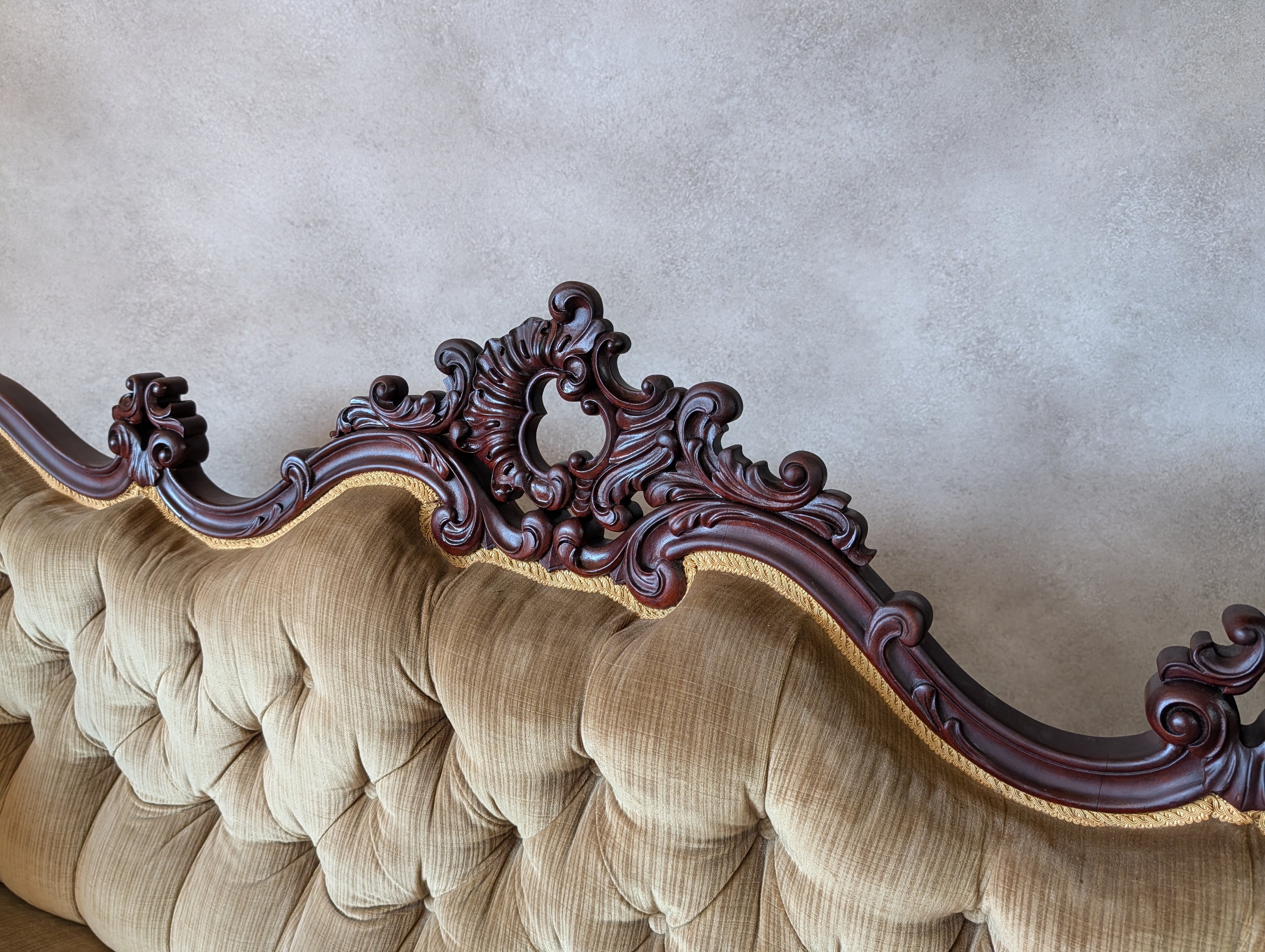 Antique Victorian Rococo Revival Mahogany Sofa Carved Scroll Arm Parlour Settee