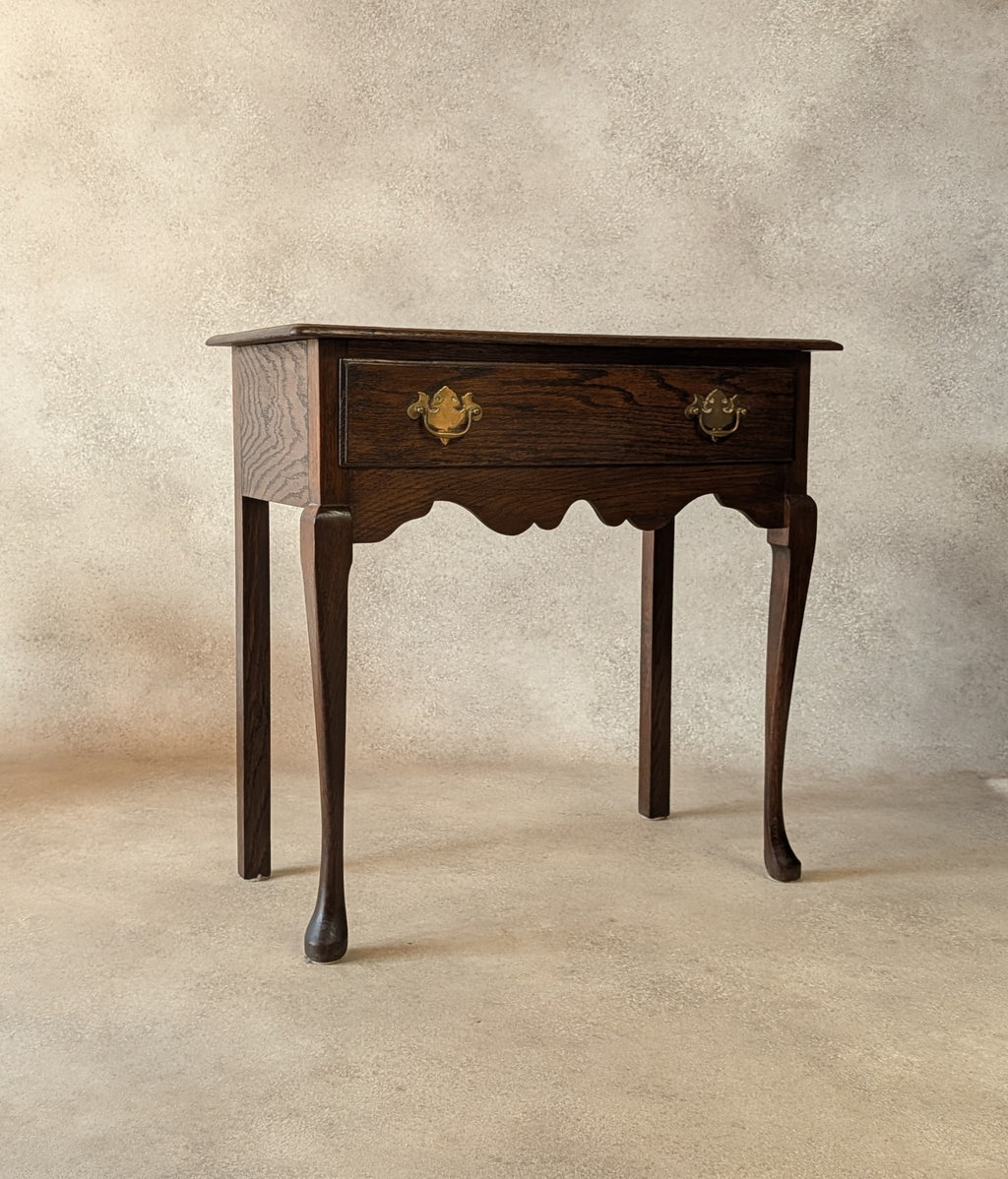 Georgian Style Oak Lowboy Side Table Vintage Queen Anne Style Hall Table