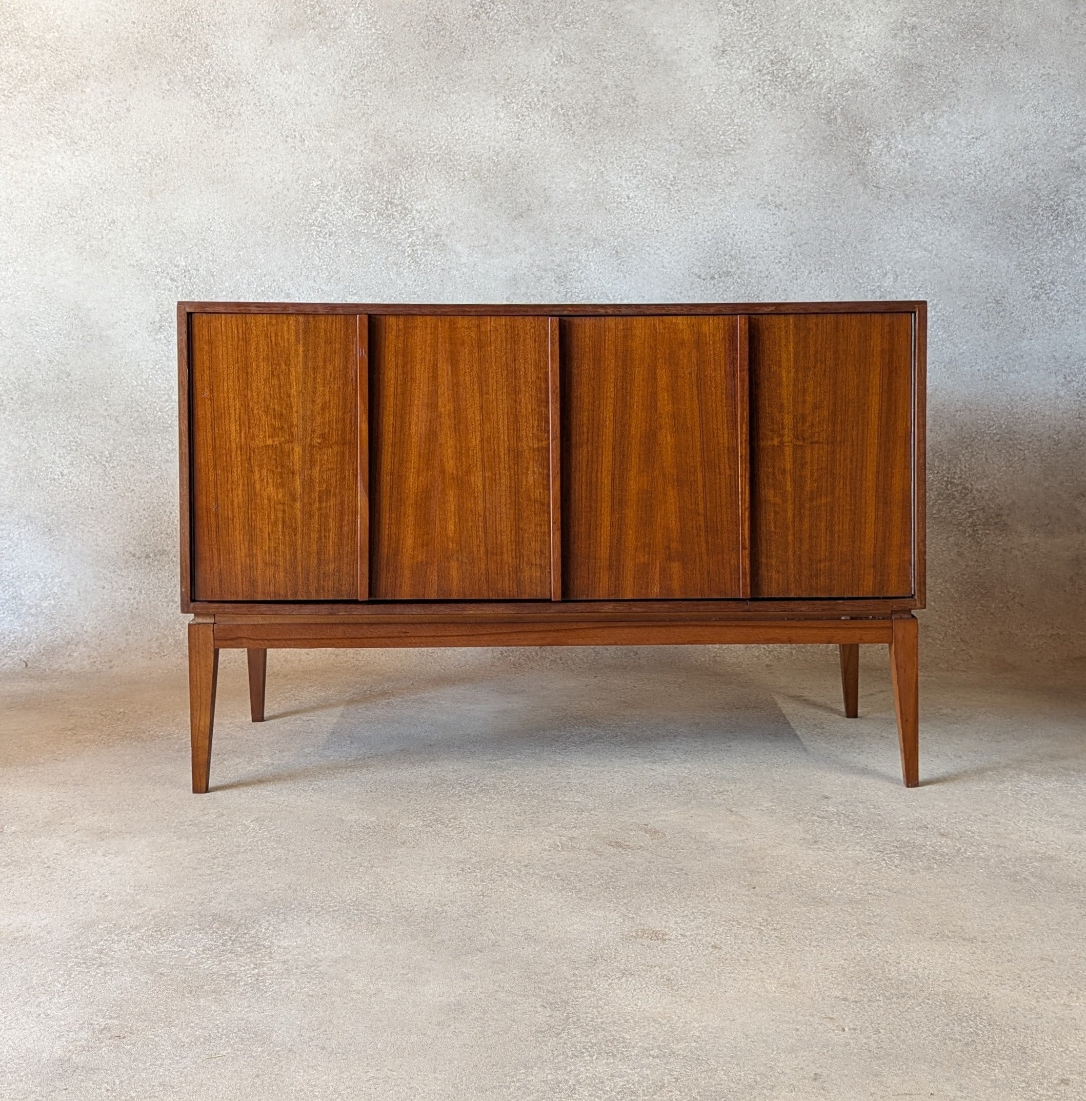 Mid Century Teak Vinyl Record Cabinet With Bi Fold Doors