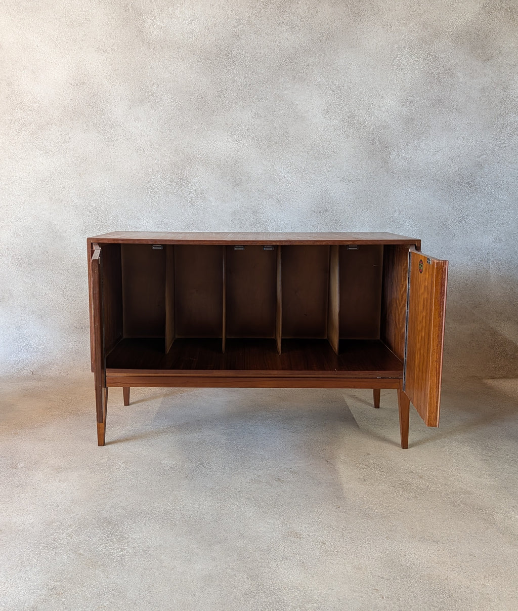 Mid Century Teak Vinyl Record Cabinet With Bi Fold Doors