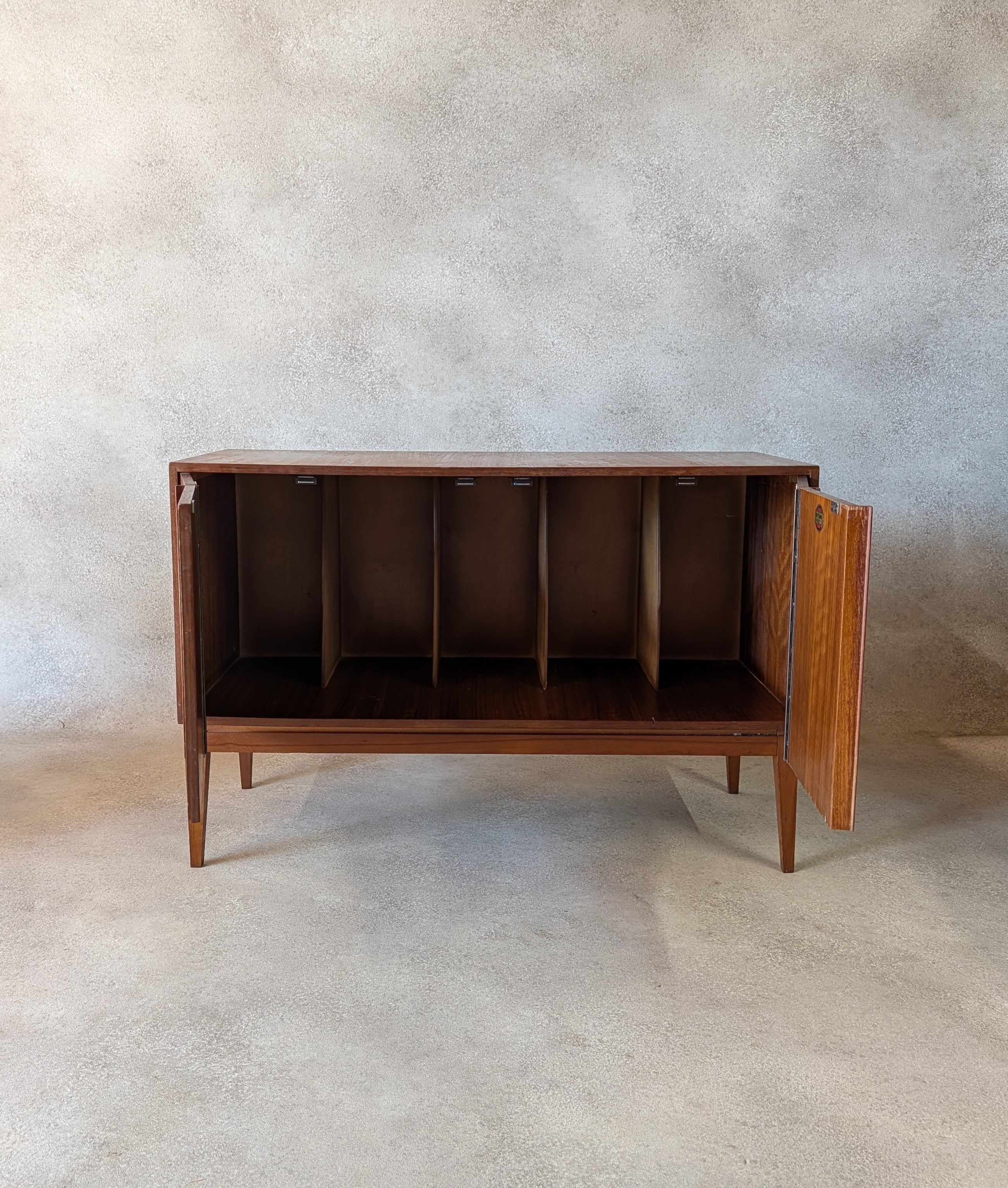 Mid Century Teak Vinyl Record Cabinet With Bi Fold Doors