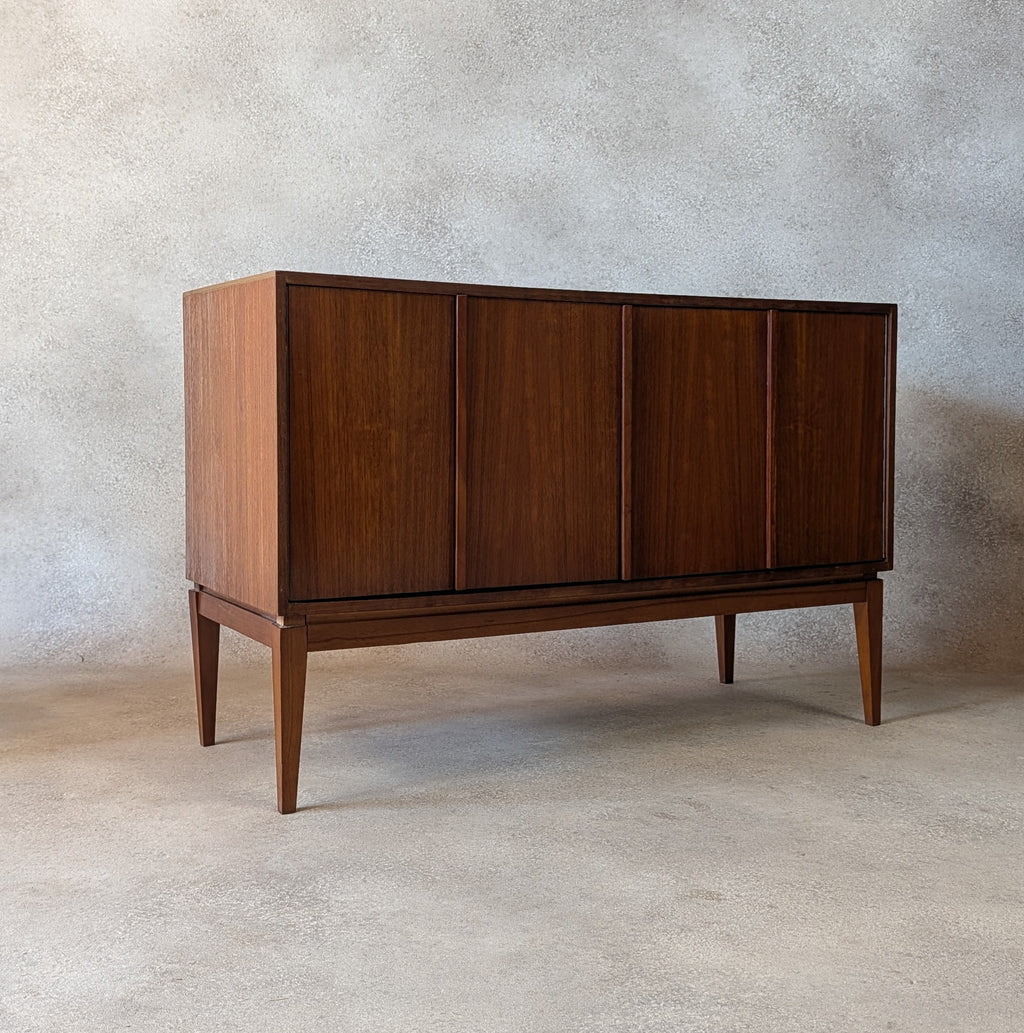 Mid Century Teak Vinyl Record Cabinet With Bi Fold Doors