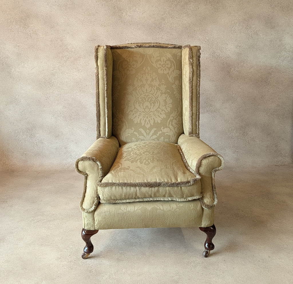 Antique English Country House Style Wingback Chair Queen Anne Style Armchair
