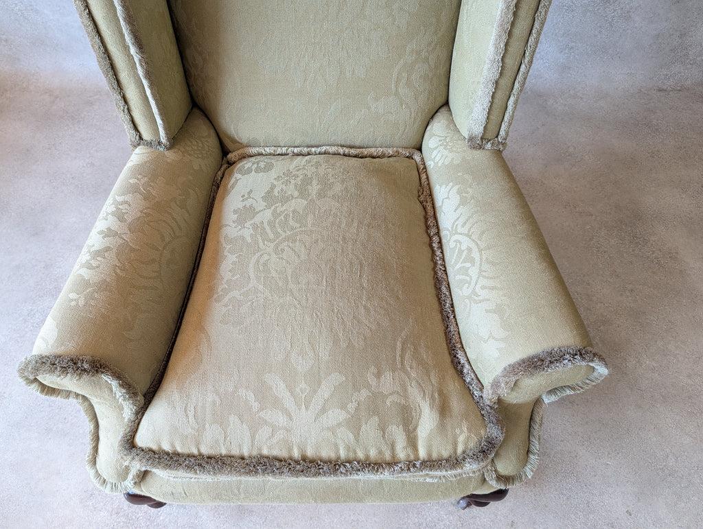 Antique English Country House Style Wingback Chair Queen Anne Style Armchair
