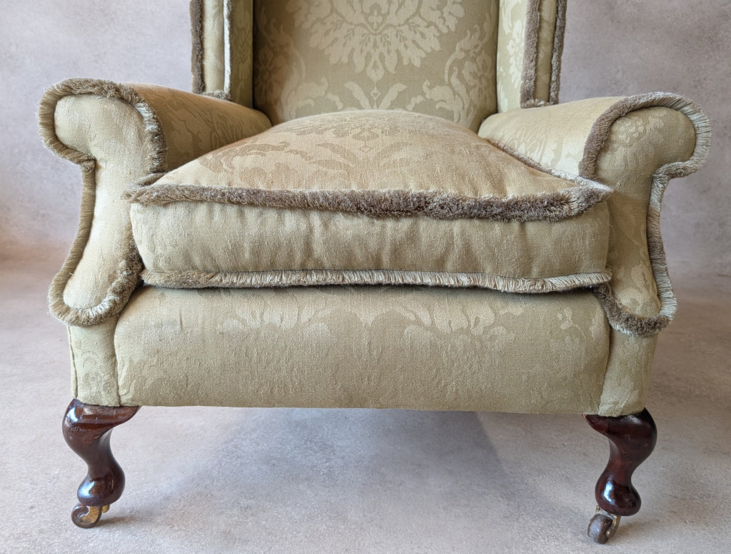 Antique English Country House Style Wingback Chair Queen Anne Style Armchair