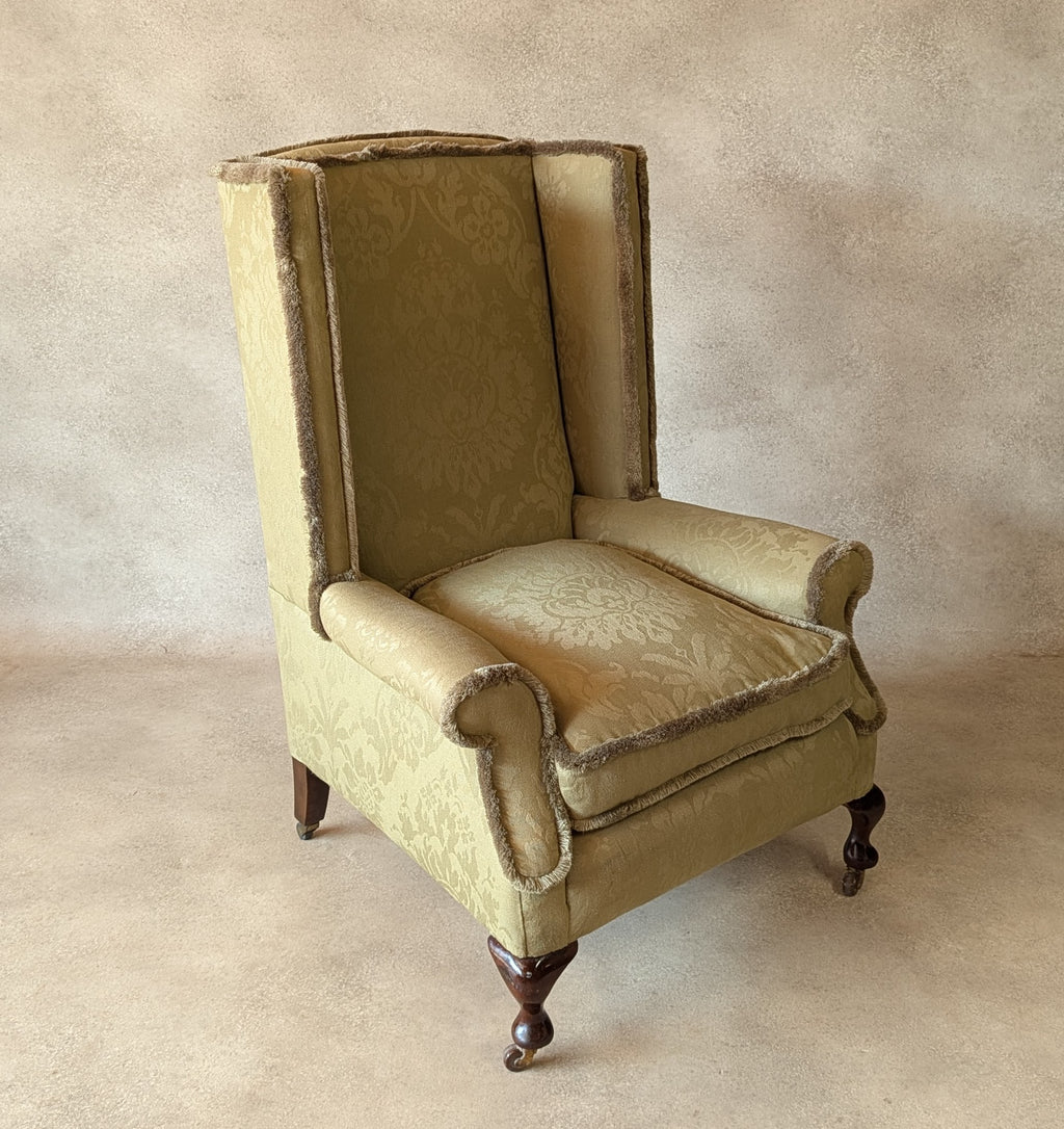 Antique English Country House Style Wingback Chair Queen Anne Style Armchair