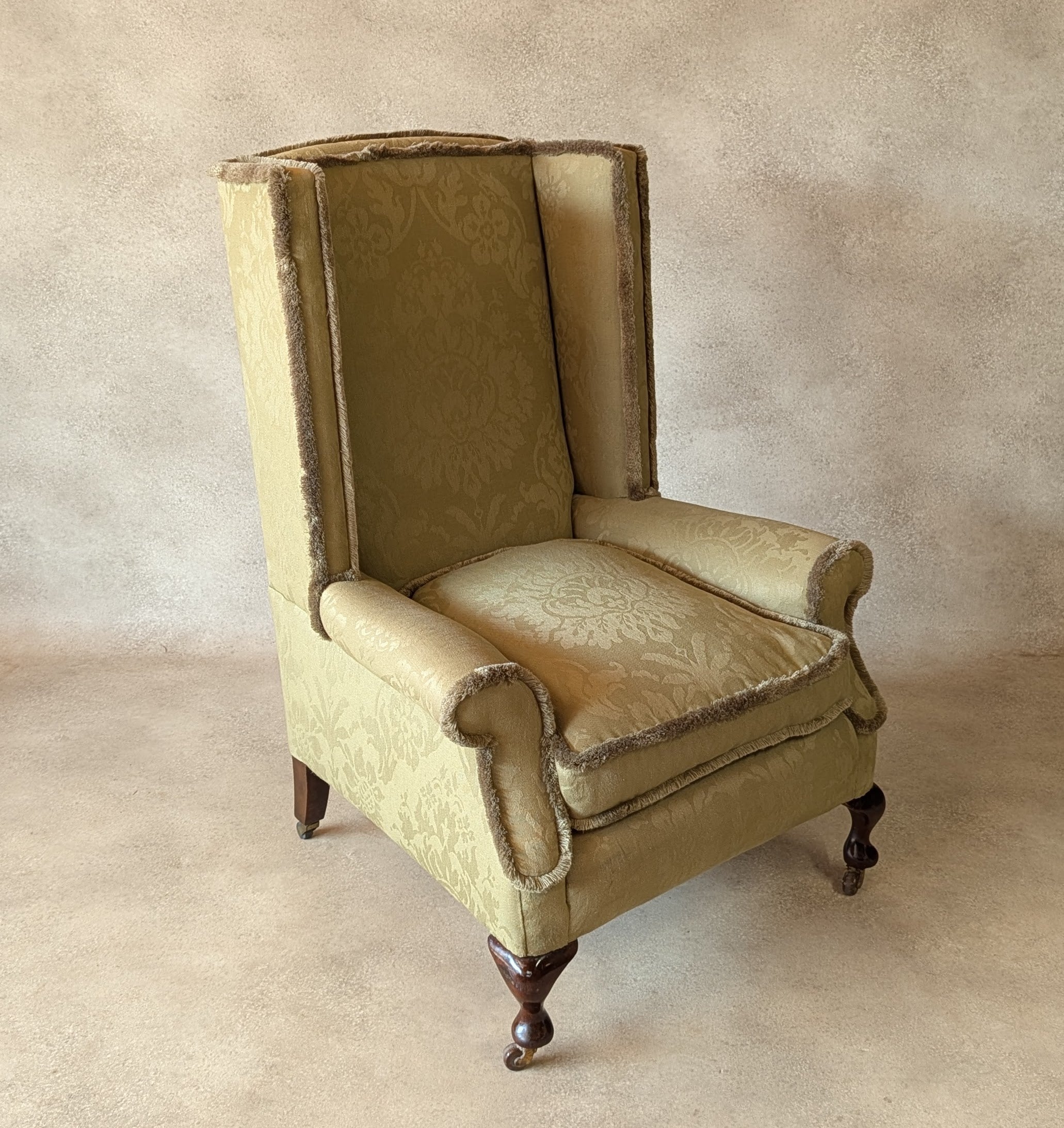 Antique English Country House Style Wingback Chair Queen Anne Style Armchair