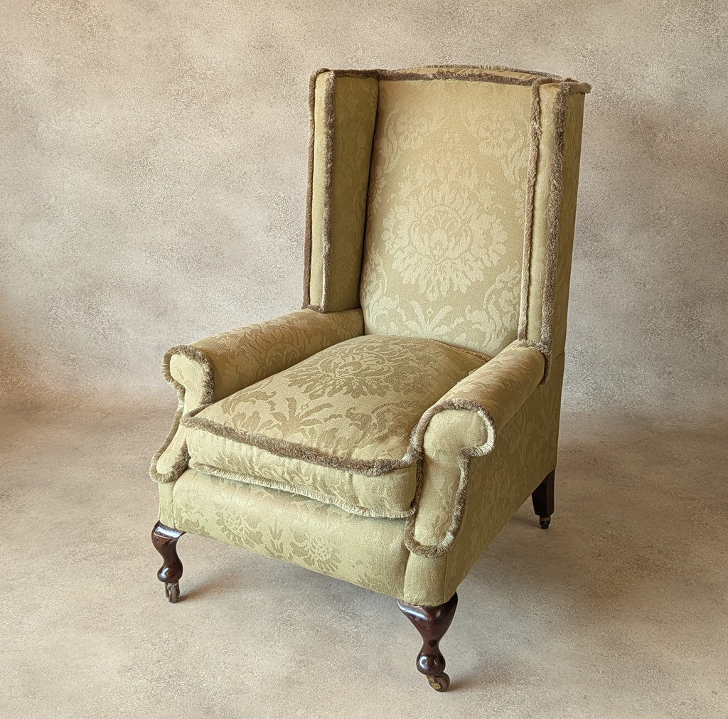 Antique English Country House Style Wingback Chair Queen Anne Style Armchair