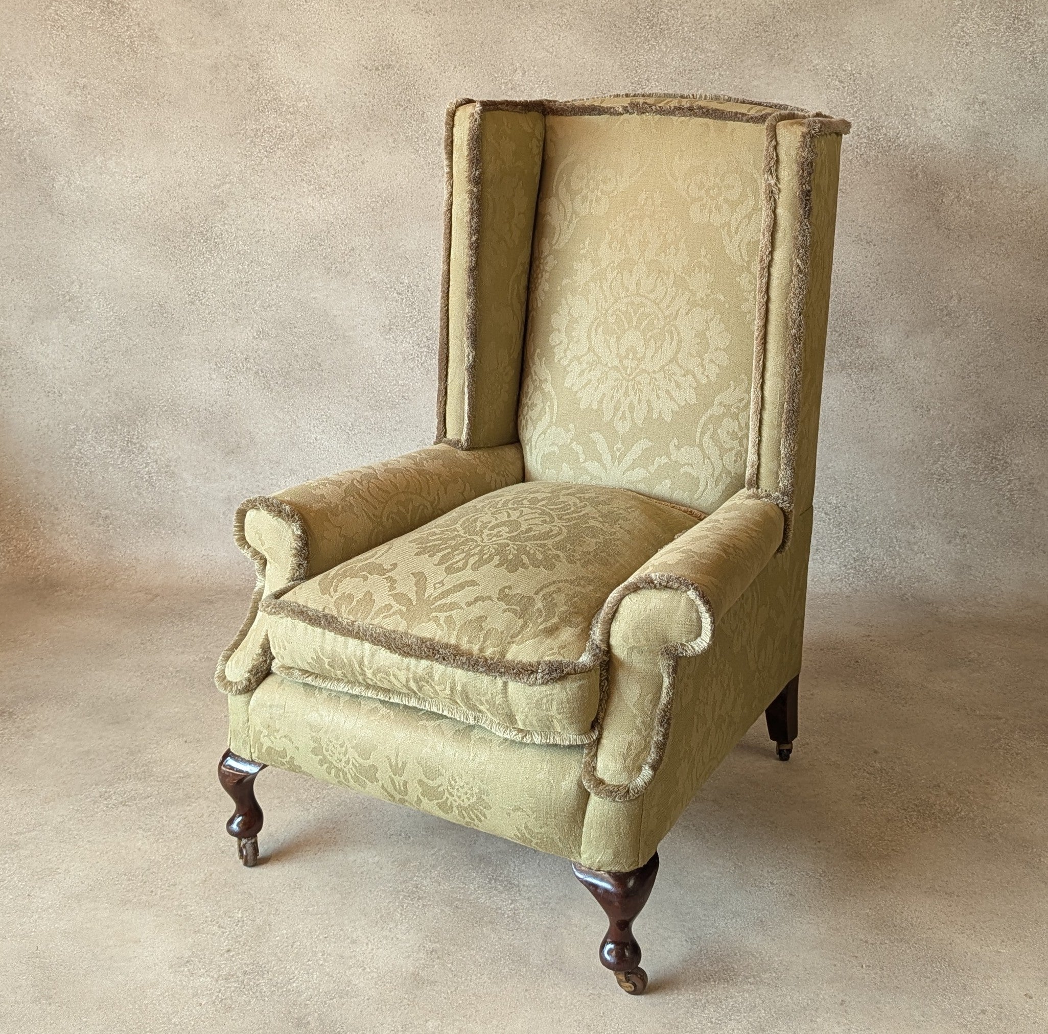 Antique English Country House Style Wingback Chair Queen Anne Style Armchair