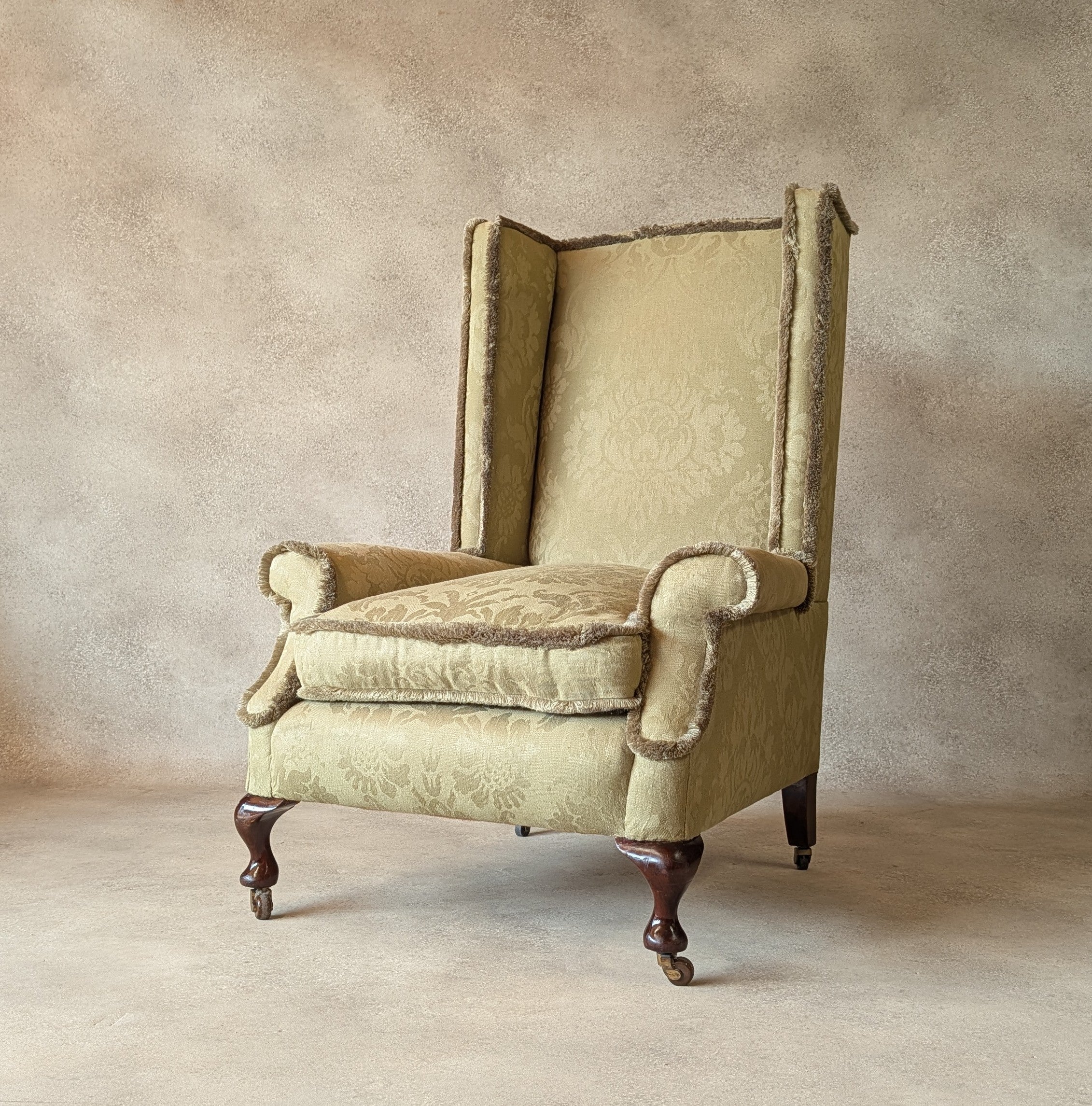 Antique English Country House Style Wingback Chair Queen Anne Style Armchair