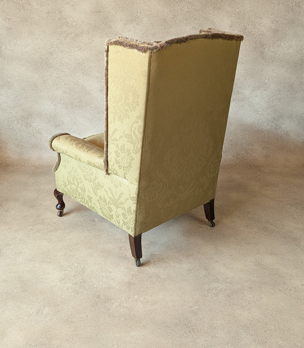Antique English Country House Style Wingback Chair Queen Anne Style Armchair