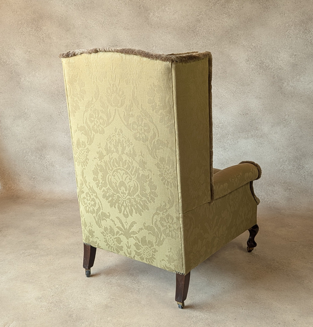Antique English Country House Style Wingback Chair Queen Anne Style Armchair