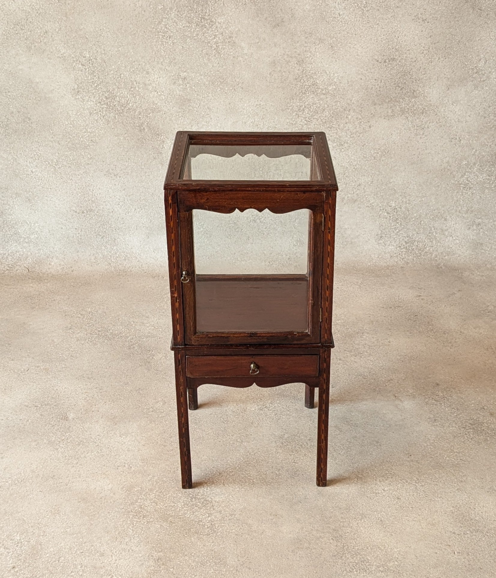 Antique Edwardian Mahogany Bijouterie Inlaid Vitrine Display Cabinet C. 1900