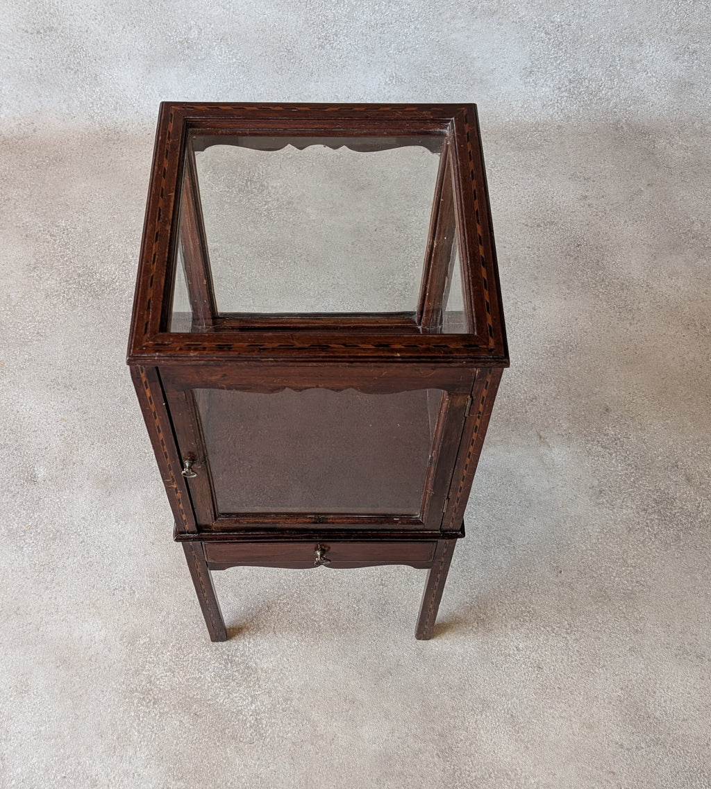 Antique Edwardian Mahogany Bijouterie Inlaid Vitrine Display Cabinet C. 1900