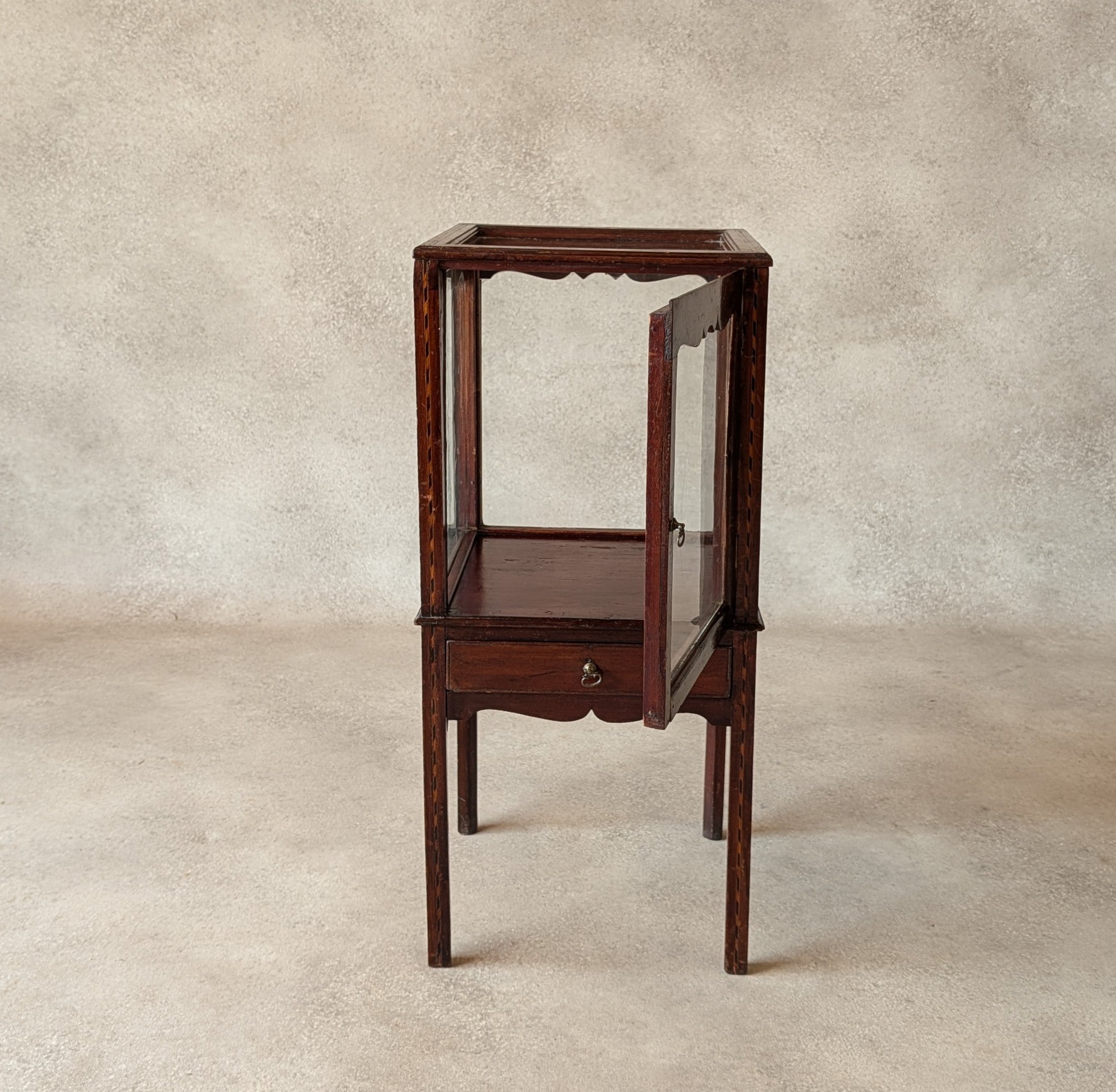 Antique Edwardian Mahogany Bijouterie Inlaid Vitrine Display Cabinet C. 1900