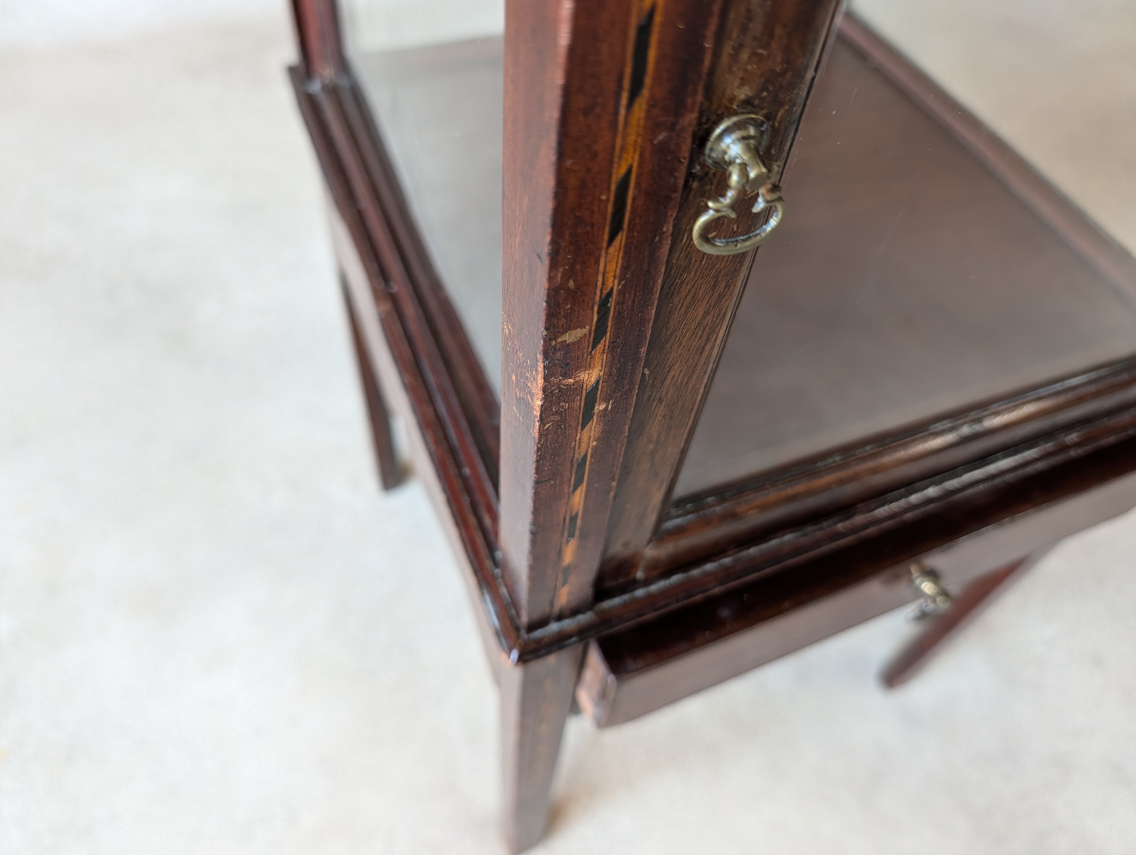 Antique Edwardian Mahogany Bijouterie Inlaid Vitrine Display Cabinet C. 1900