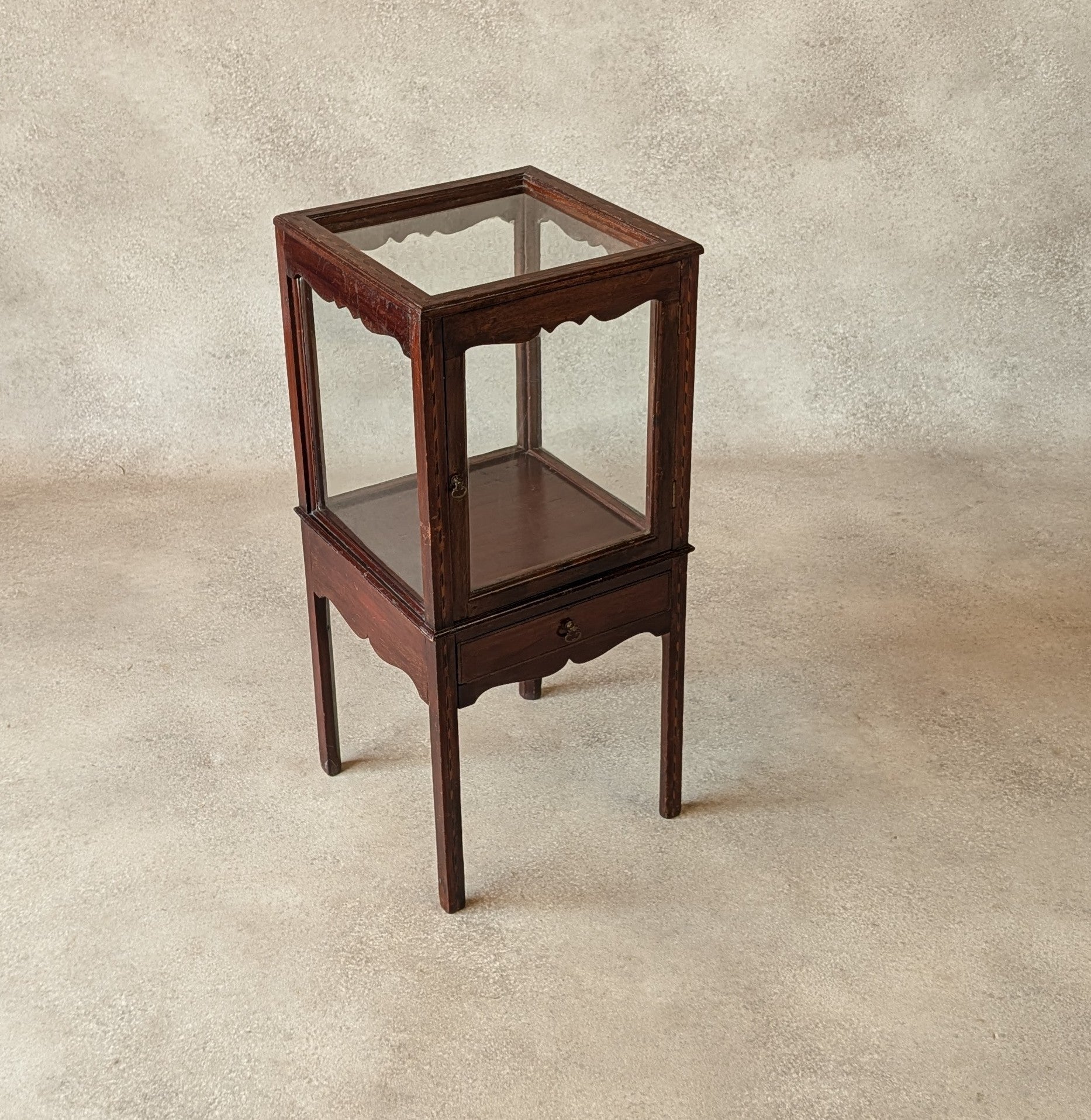 Antique Edwardian Mahogany Bijouterie Inlaid Vitrine Display Cabinet C. 1900