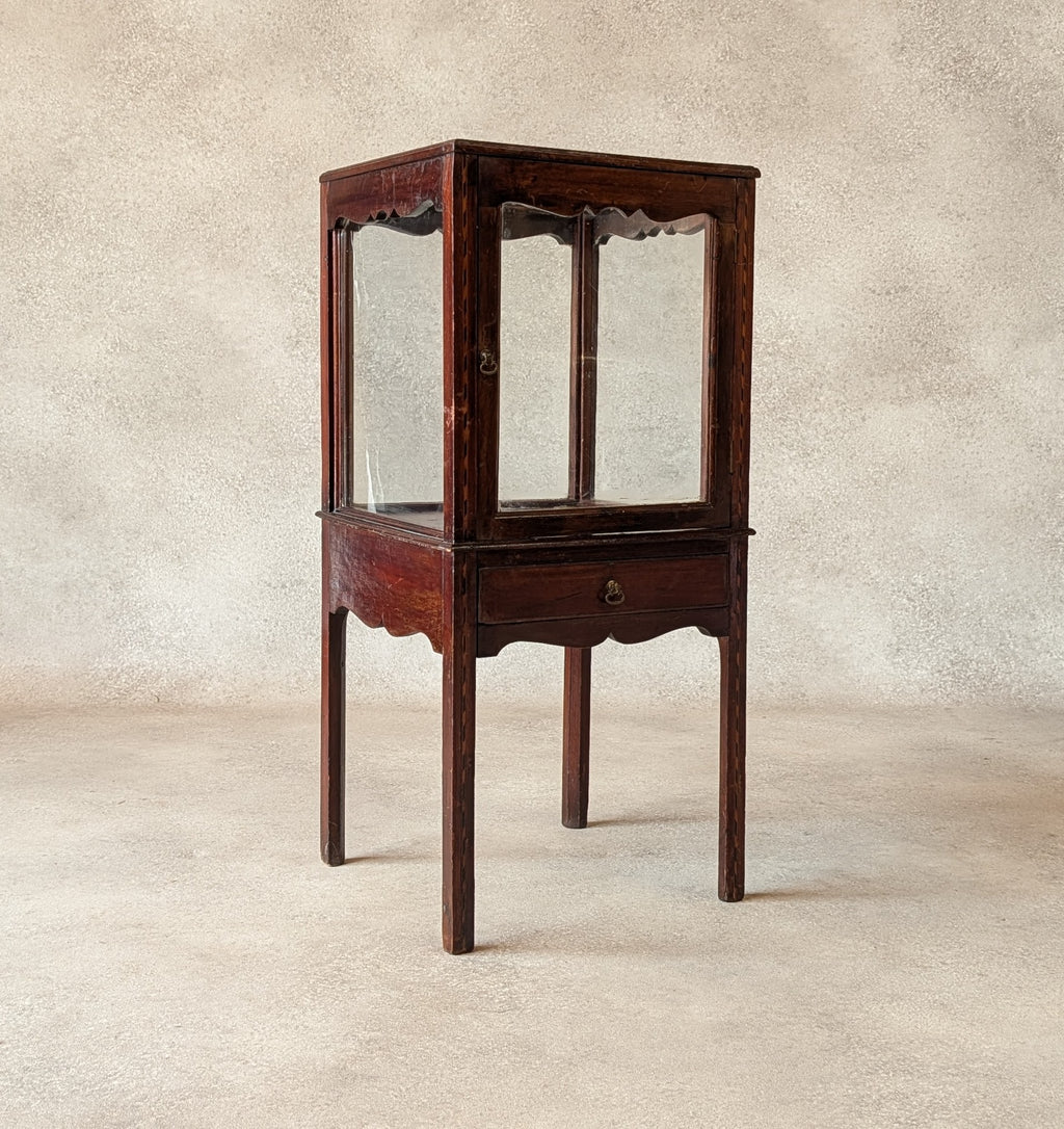 Antique Edwardian Mahogany Bijouterie Inlaid Vitrine Display Cabinet C. 1900