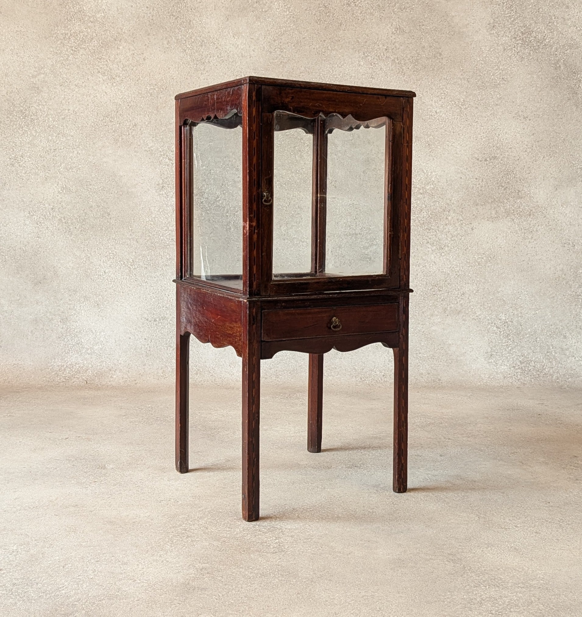 Antique Edwardian Mahogany Bijouterie Inlaid Vitrine Display Cabinet C. 1900