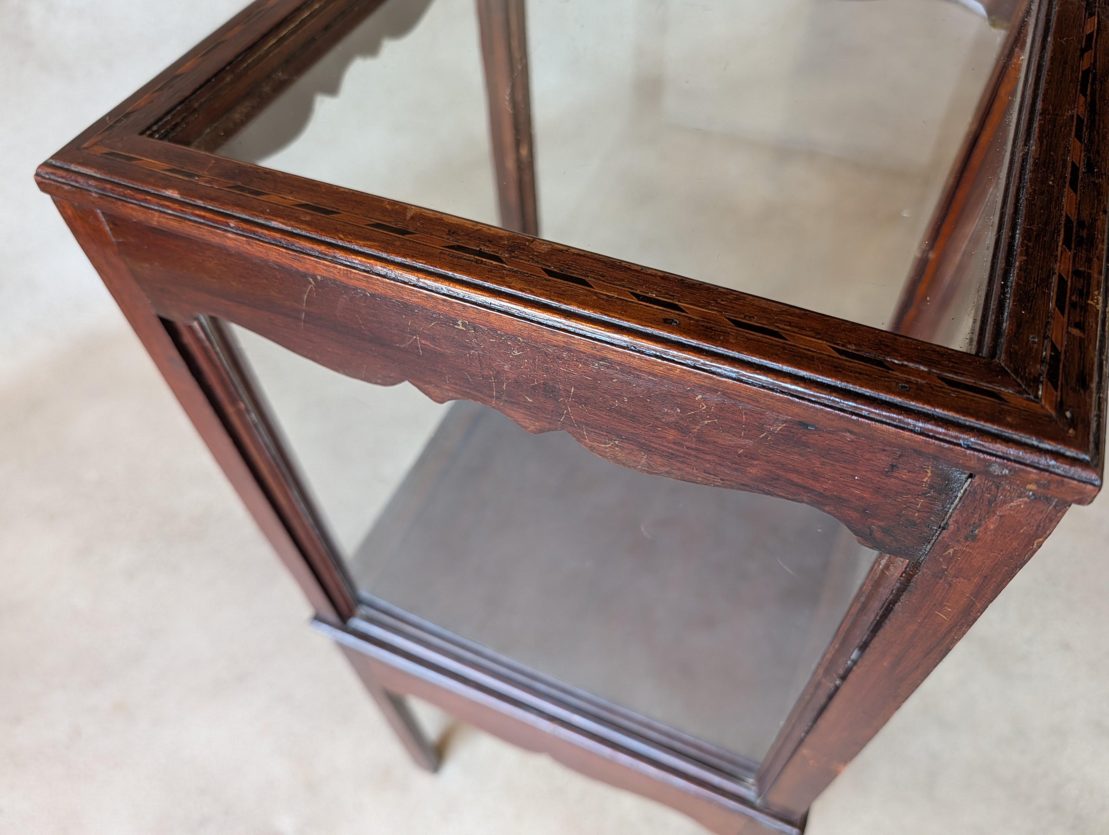 Antique Edwardian Mahogany Bijouterie Inlaid Vitrine Display Cabinet C. 1900