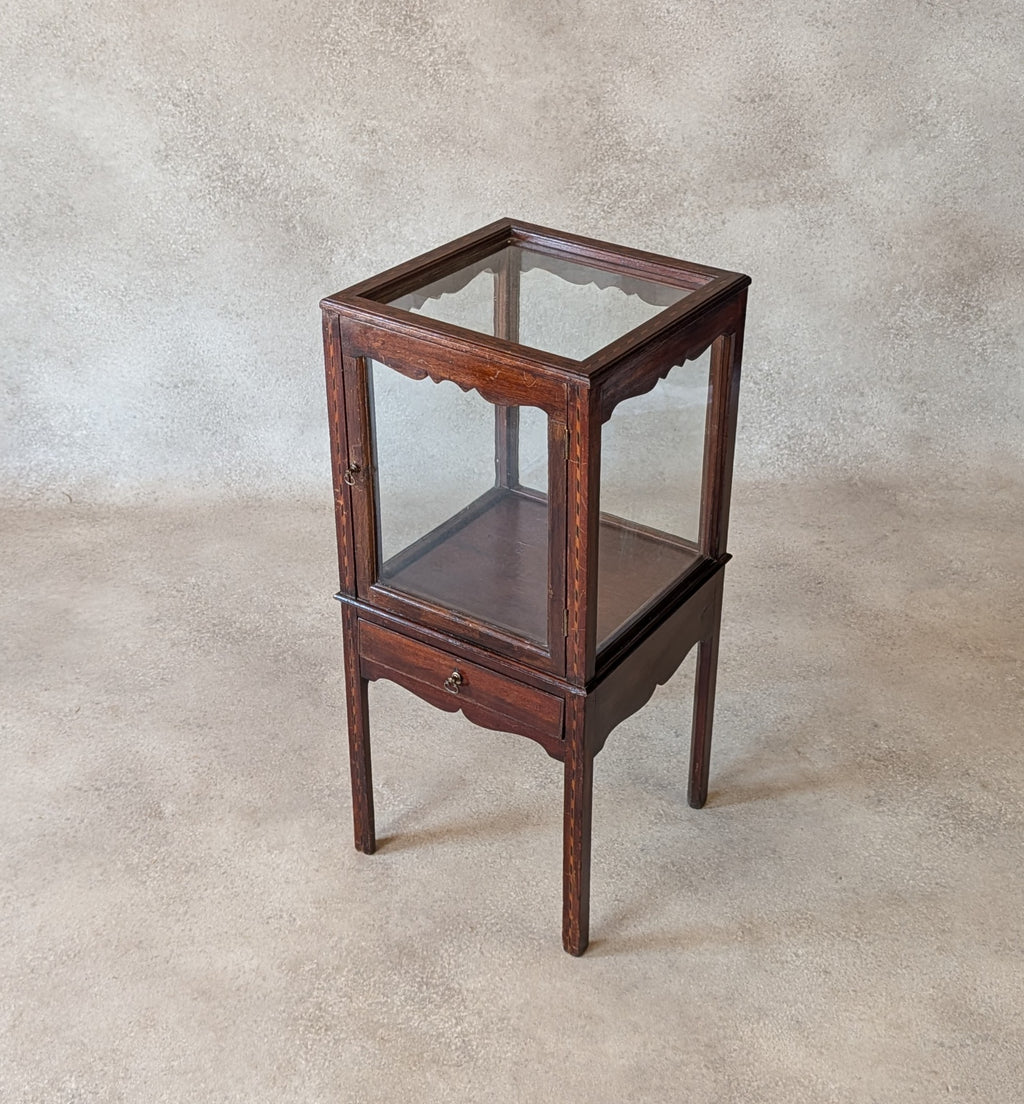 Antique Edwardian Mahogany Bijouterie Inlaid Vitrine Display Cabinet C. 1900